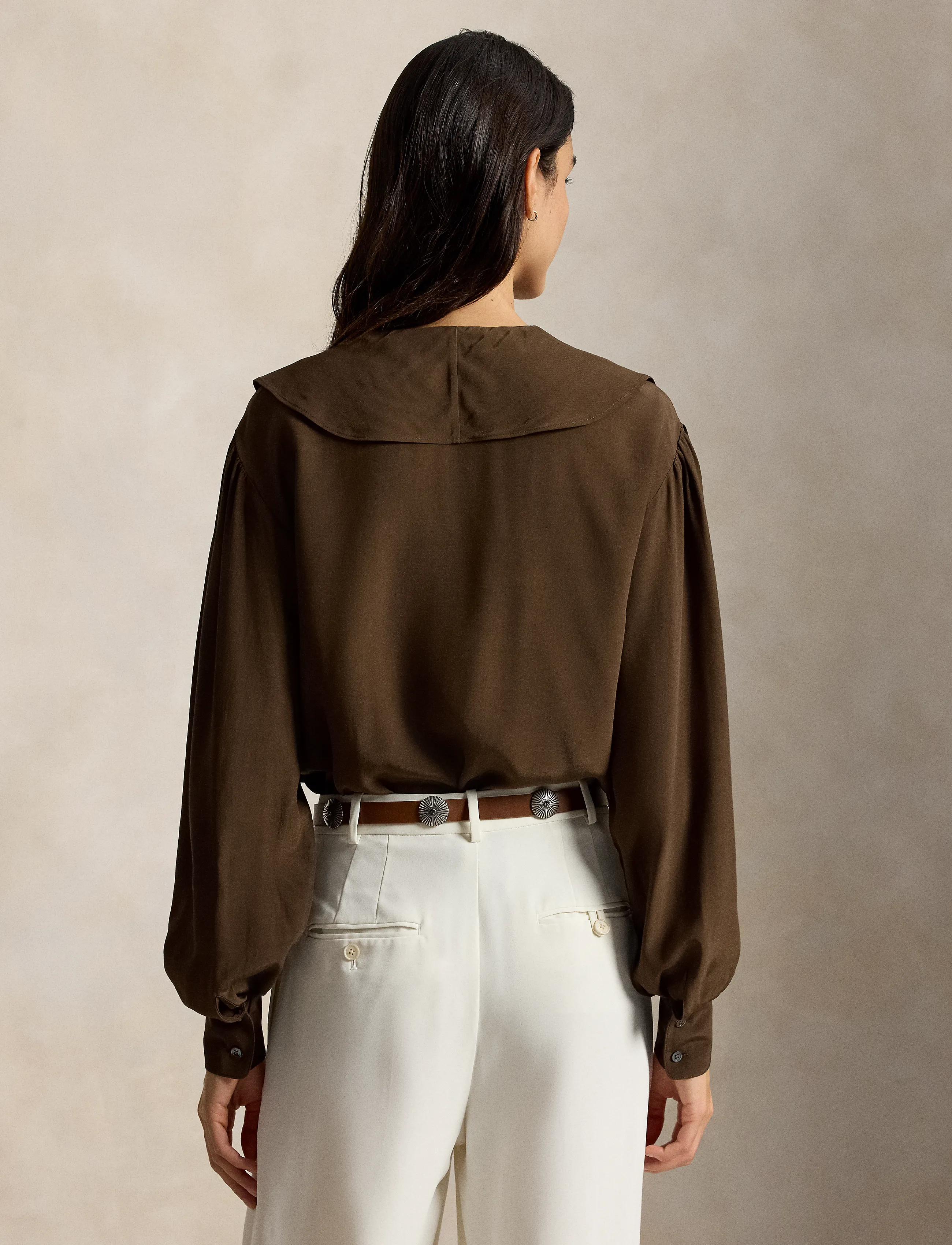 Polo Ralph Lauren - Ruffled Crepe Shirt - long-sleeved shirts - dark brown - 2