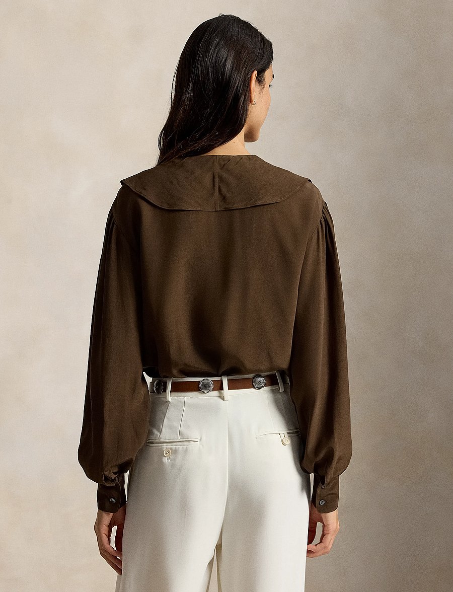 Polo Ralph Lauren - Ruffled Crepe Shirt - langärmlige hemden - dark brown - 2