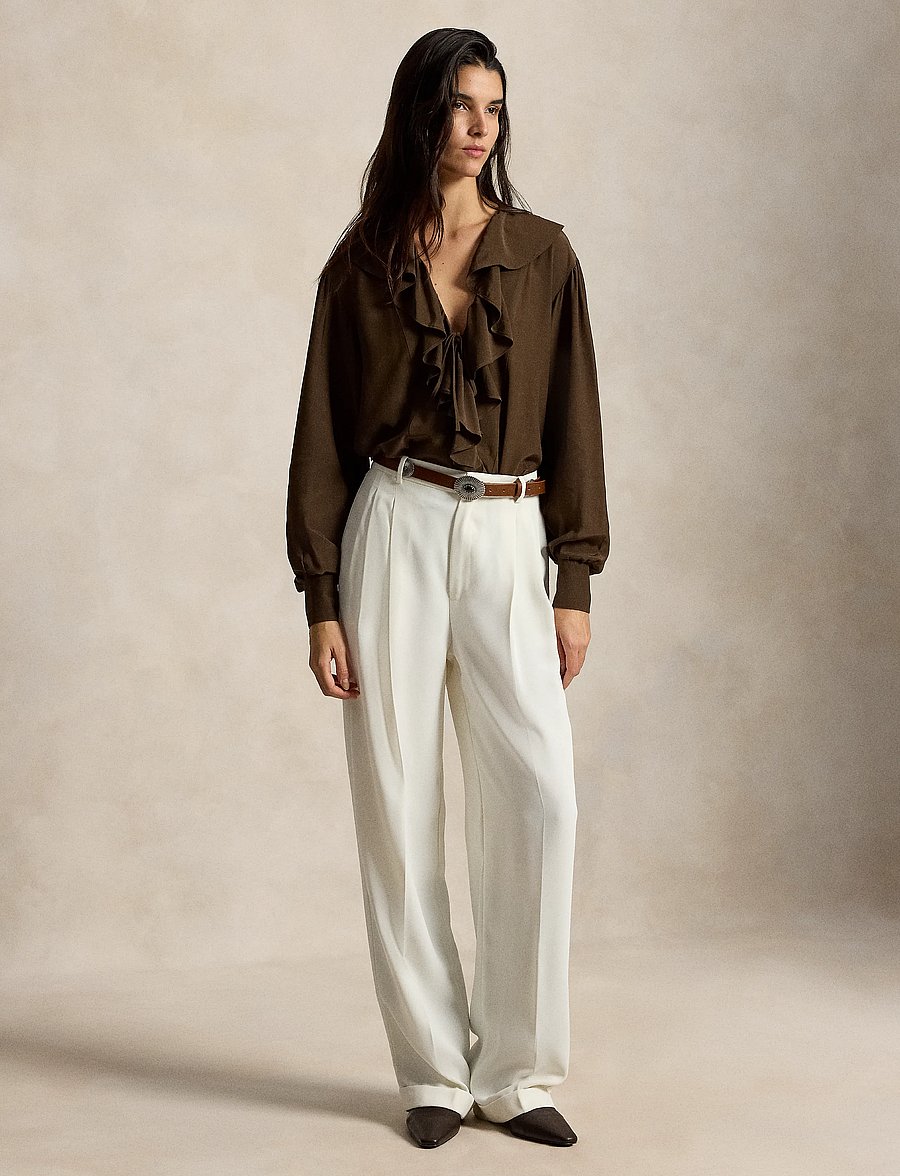 Polo Ralph Lauren - Ruffled Crepe Shirt - langärmlige hemden - dark brown - 3