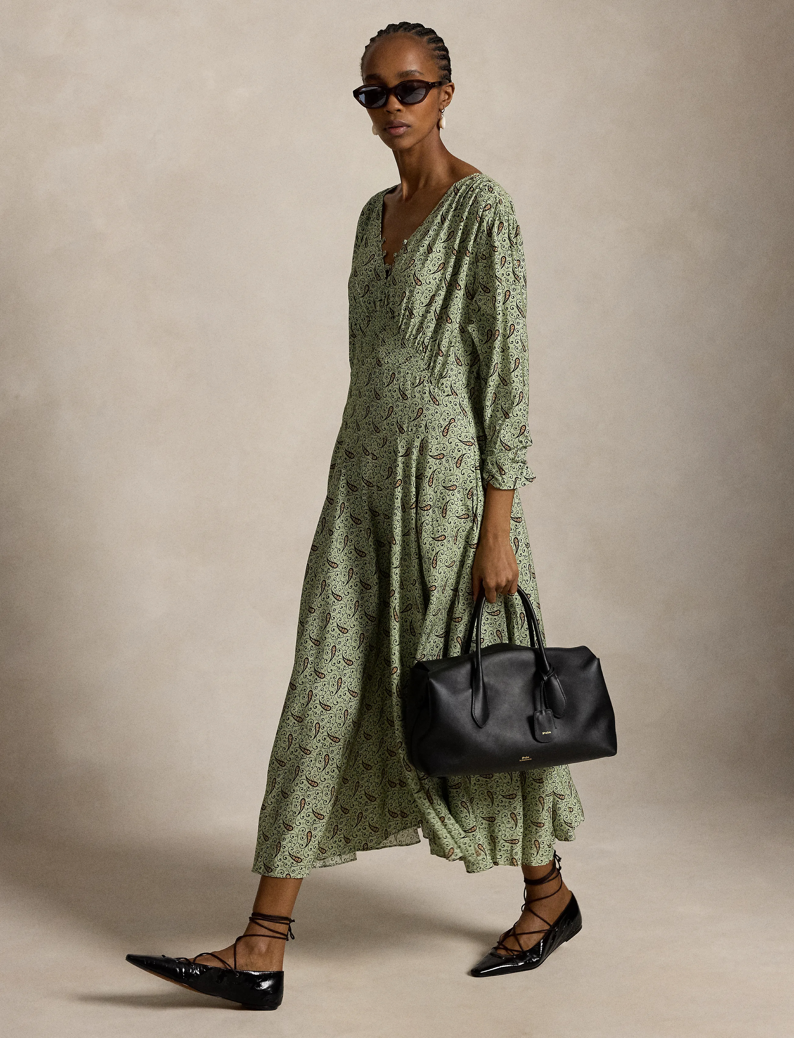 Polo Ralph Lauren Paisley Crepe Smocked Dress, 38, Green, Kjoler > Maxikjole, Dame