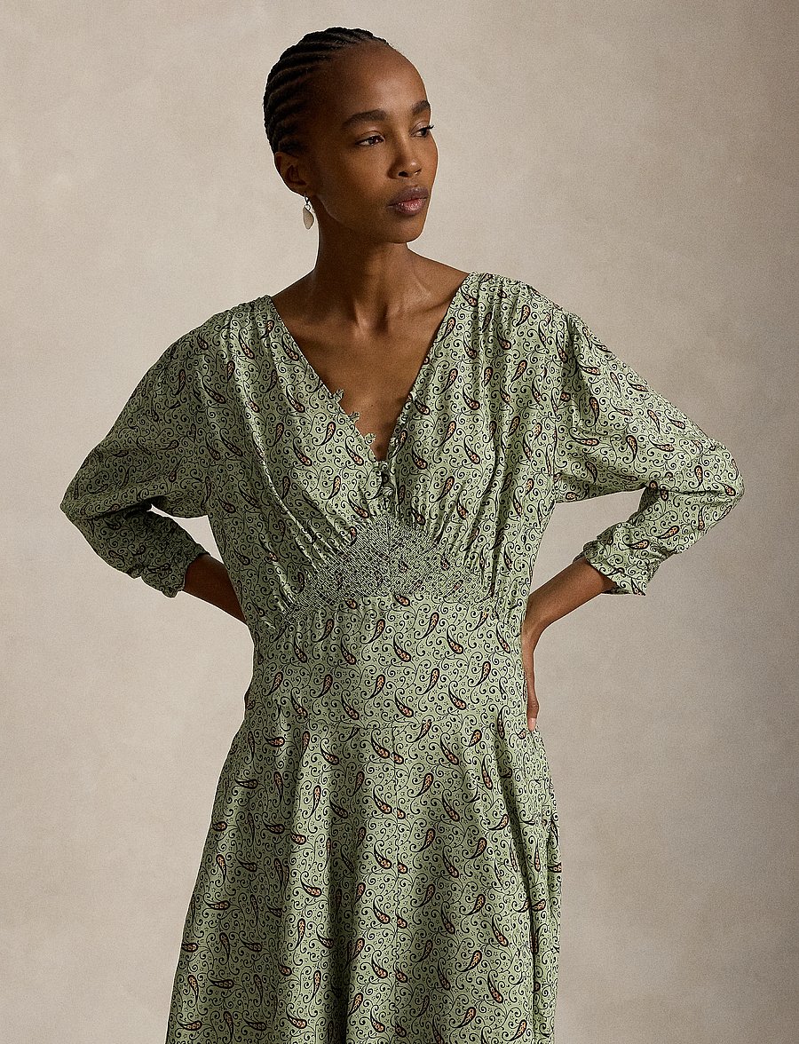 Polo Ralph Lauren - Paisley Crepe Smocked Dress - maxikleider - 2045 paisley gree - 4