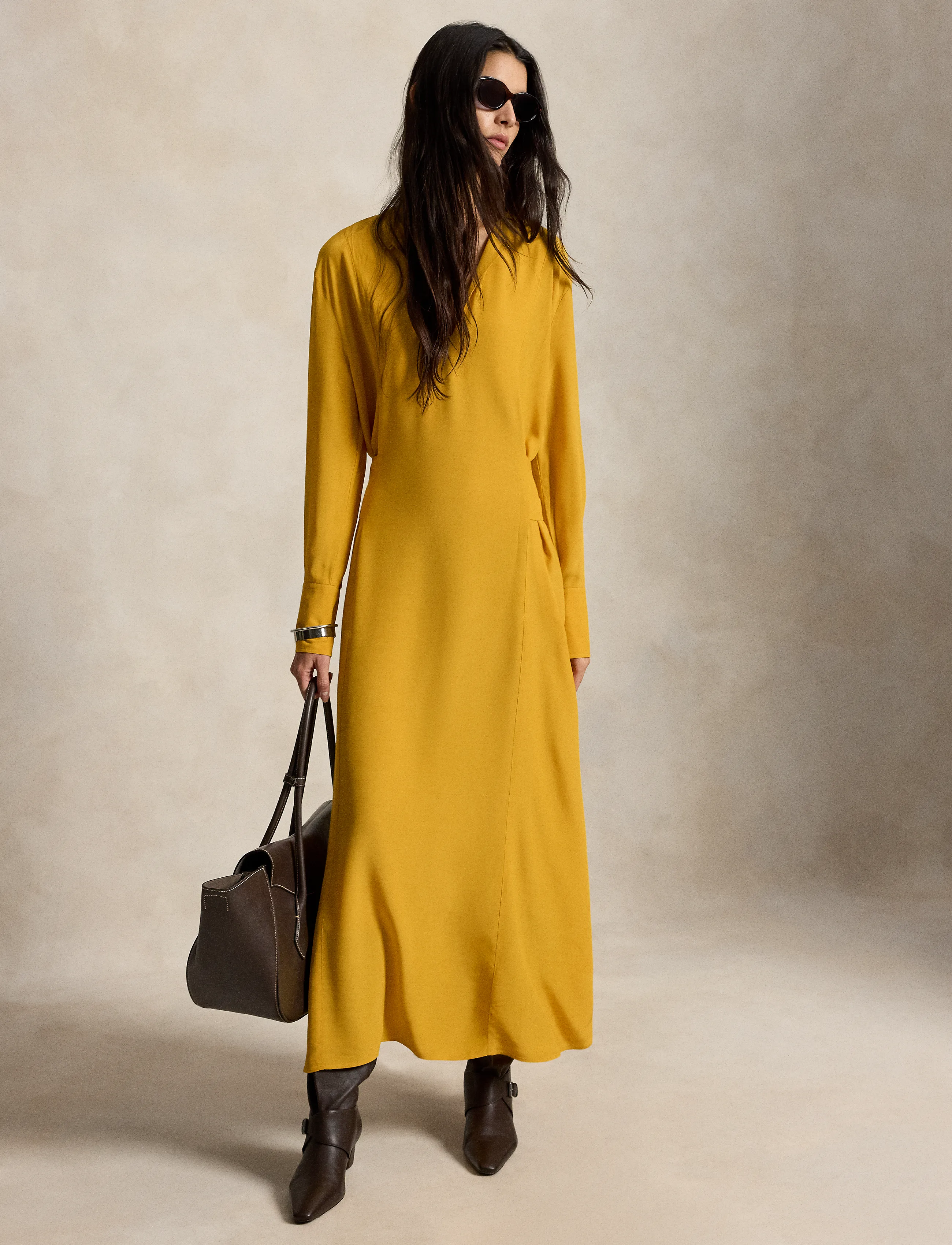 Polo Ralph Lauren Tie-Front Crepe Dress, 40, Dresses, Gelb - Maxi Frauen