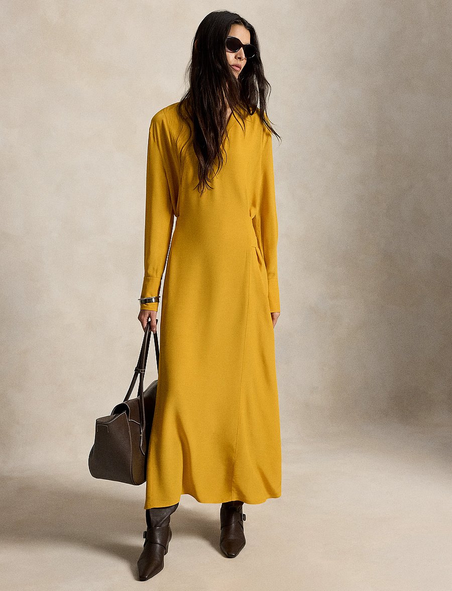 Polo Ralph Lauren - Tie-Front Crepe Dress - maxikleider - golden yellow - 0