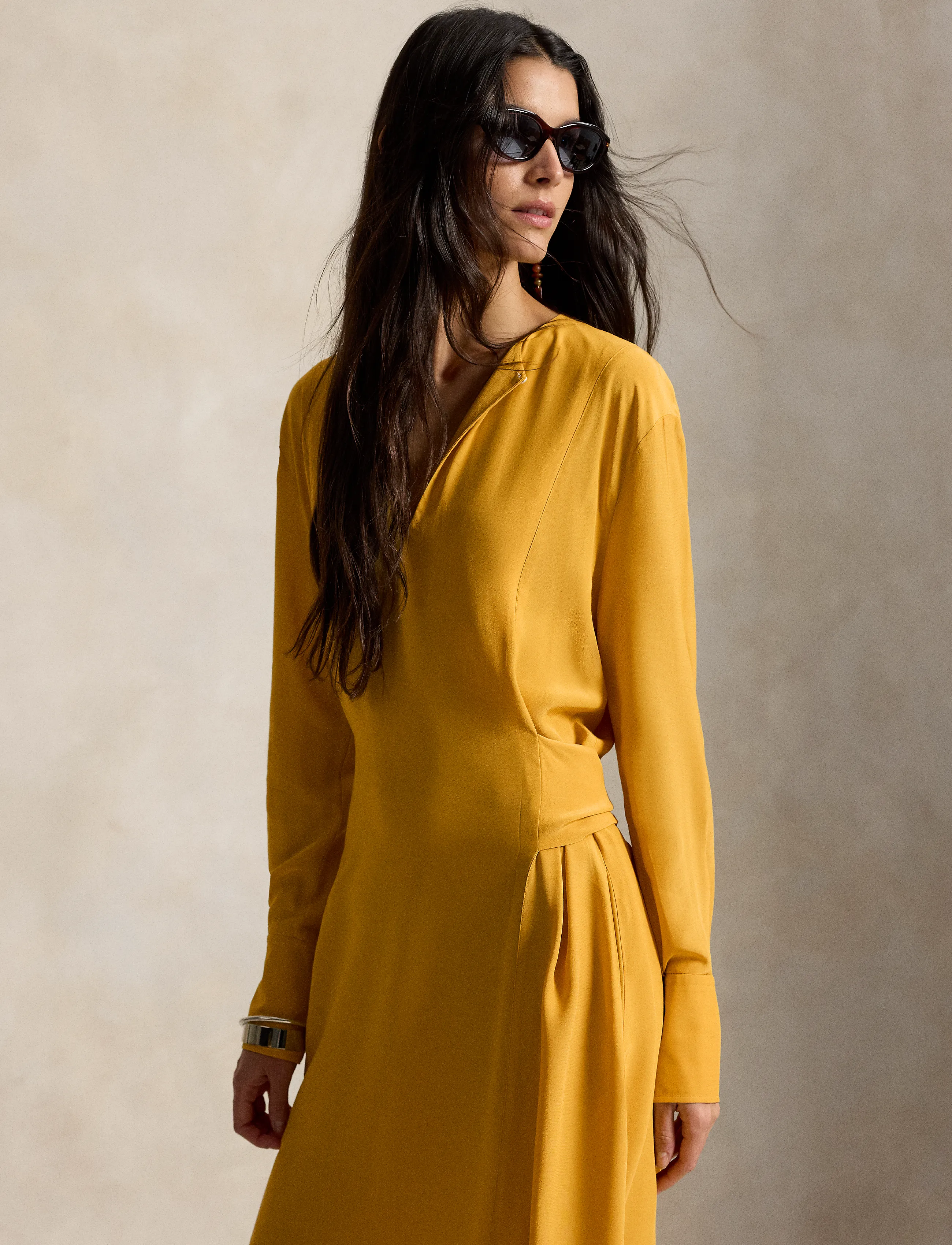 Polo Ralph Lauren - Tie-Front Crepe Dress - maxikleider - golden yellow - 3