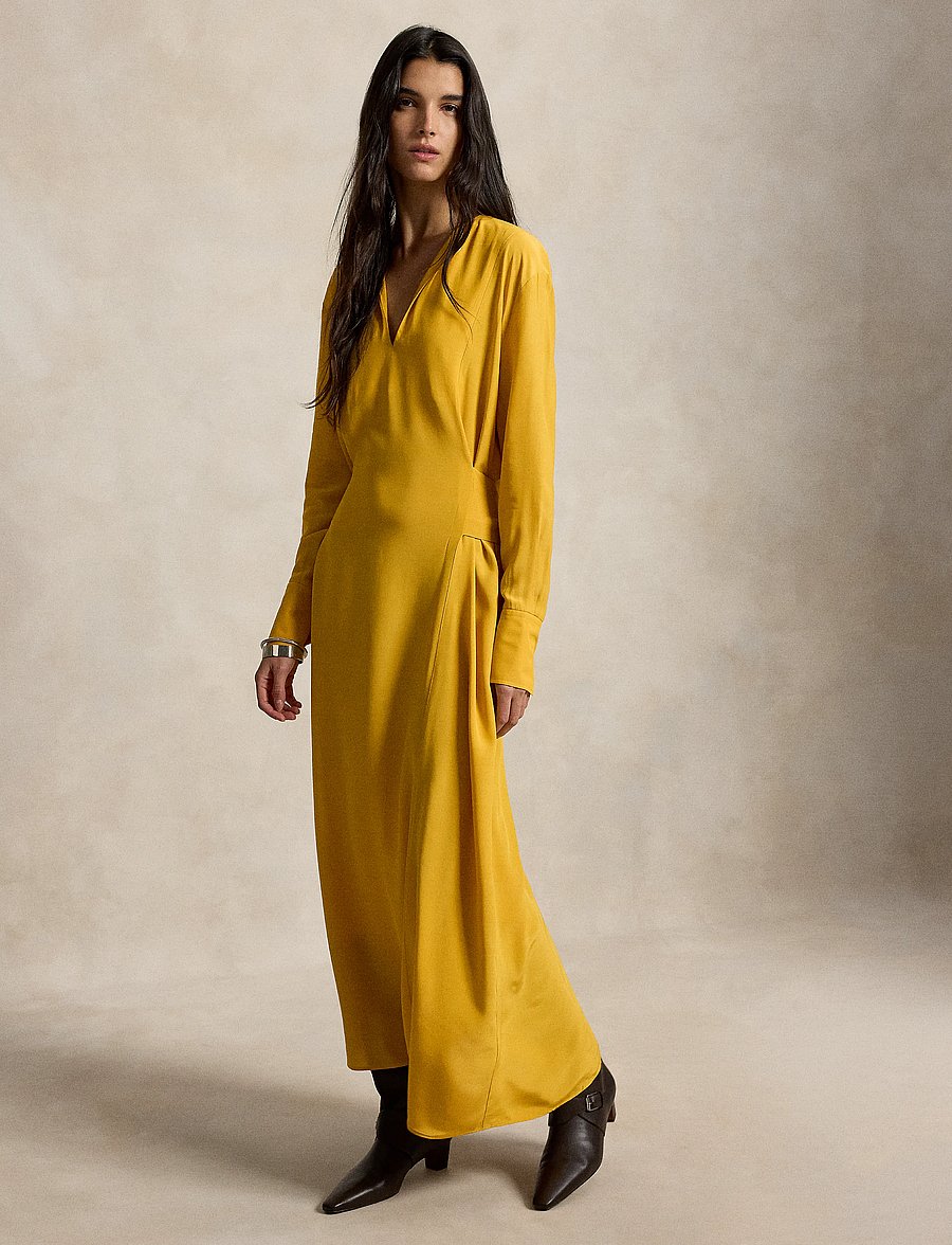 Polo Ralph Lauren - Tie-Front Crepe Dress - maxikleider - golden yellow - 4