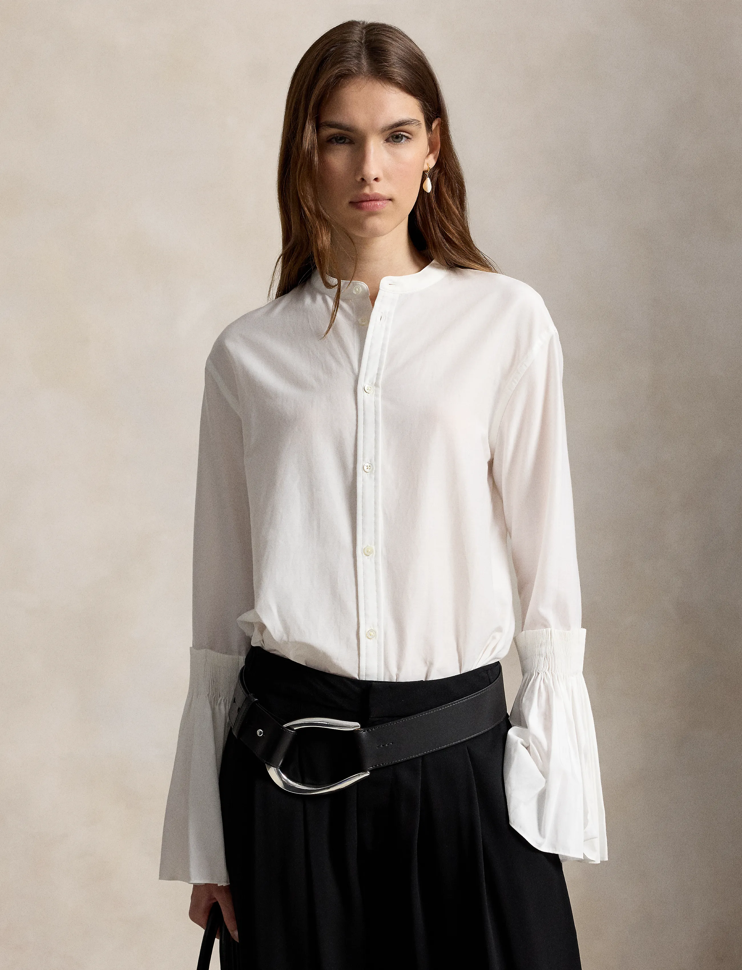 Polo Ralph Lauren Cotton-Silk Bell-Sleeve Shirt - Polo Ralph Lauren - WHITE / white