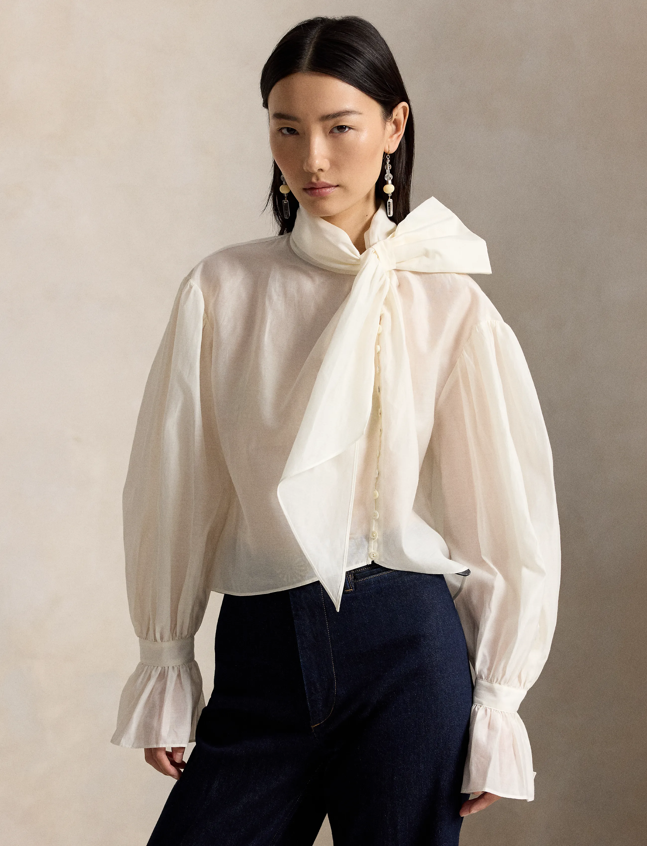 Tie-Bow Organdy Shirt