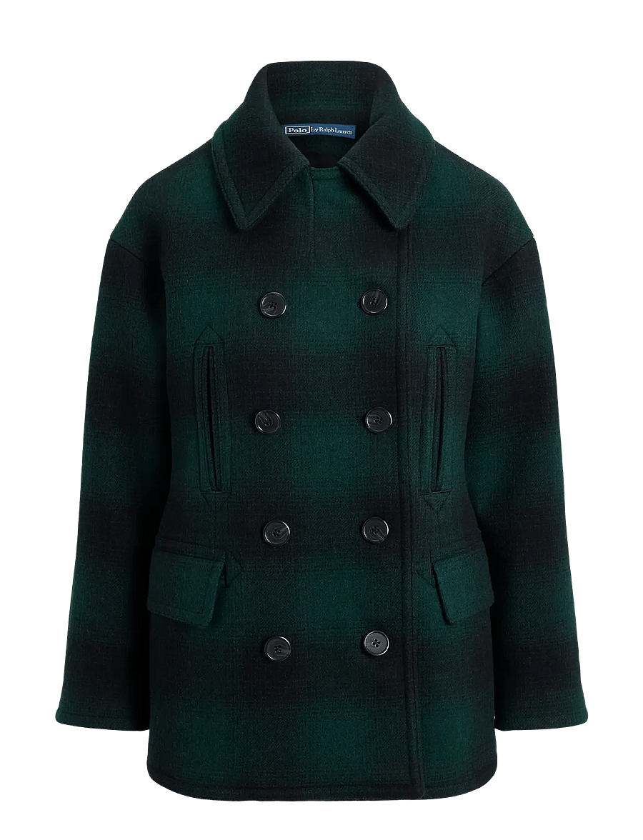 Polo Ralph Lauren - Sculpted Plaid Wool-Blend Peacoat - green plaid - 1