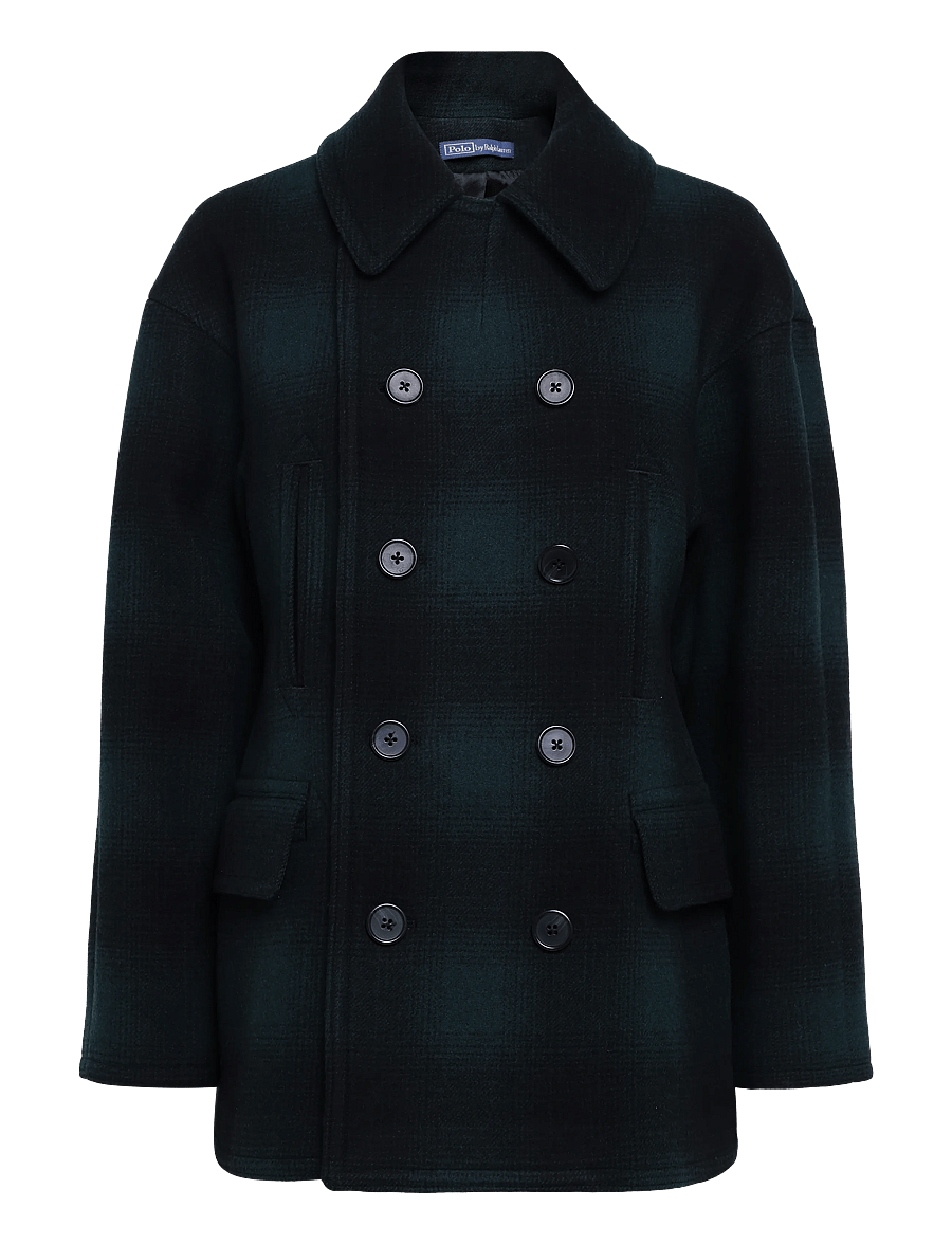 Polo Ralph Lauren - Sculpted Plaid Wool-Blend Peacoat - winterjacken - green plaid - 2