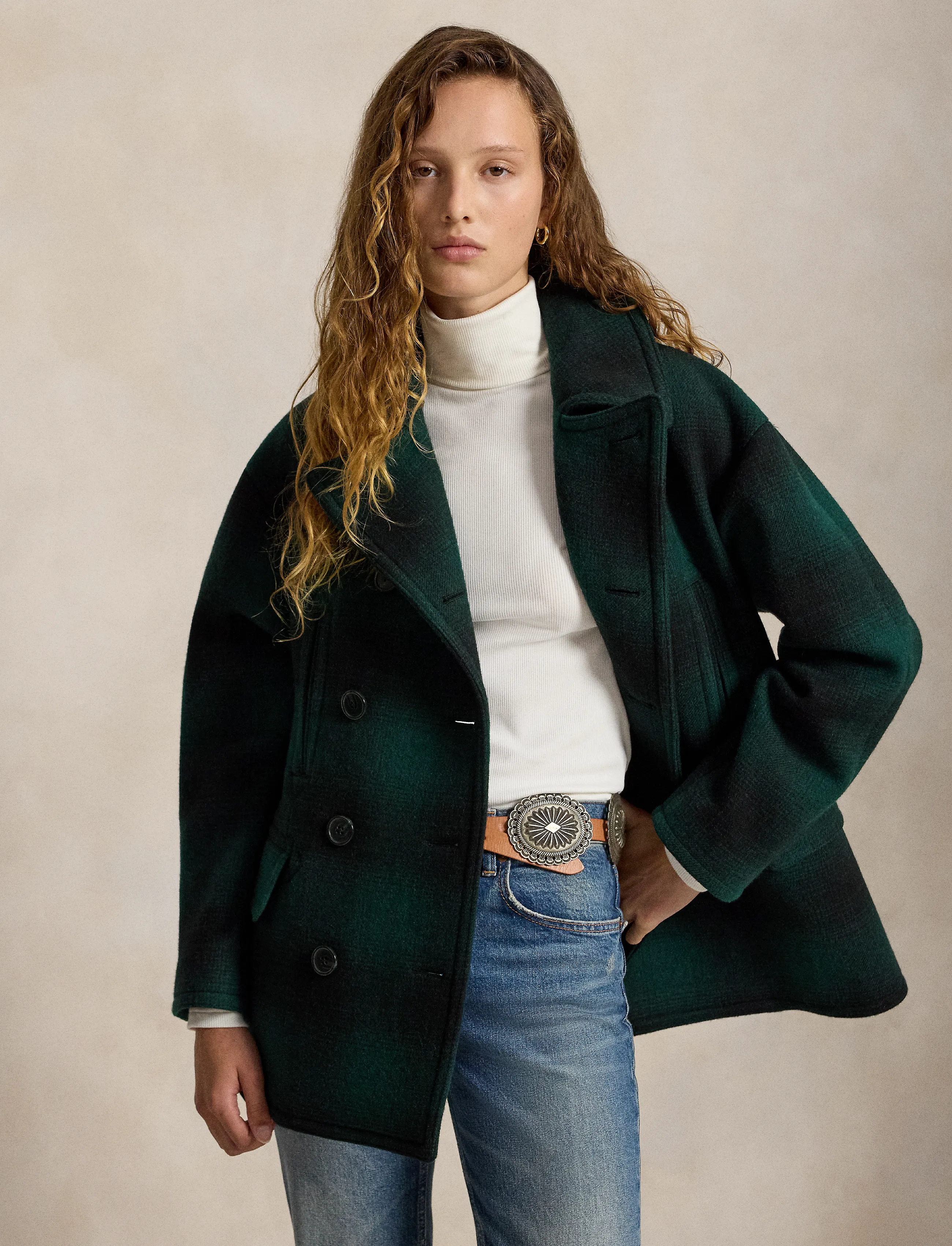 Polo Ralph Lauren Sculpted Plaid Wool-Blend Peacoat - Kappor - GREEN PLAID / green