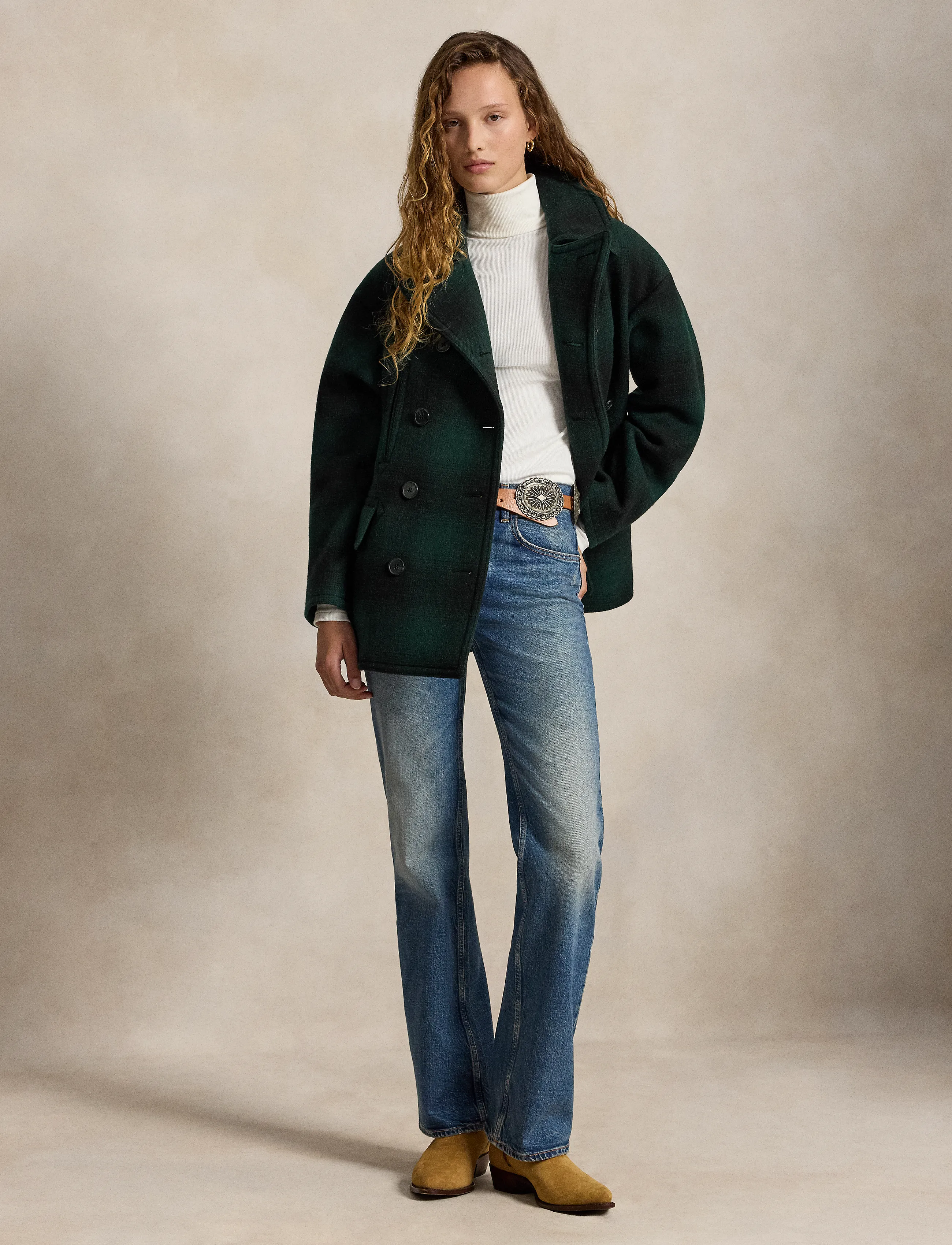 Polo Ralph Lauren - Sculpted Plaid Wool-Blend Peacoat - green plaid - 3