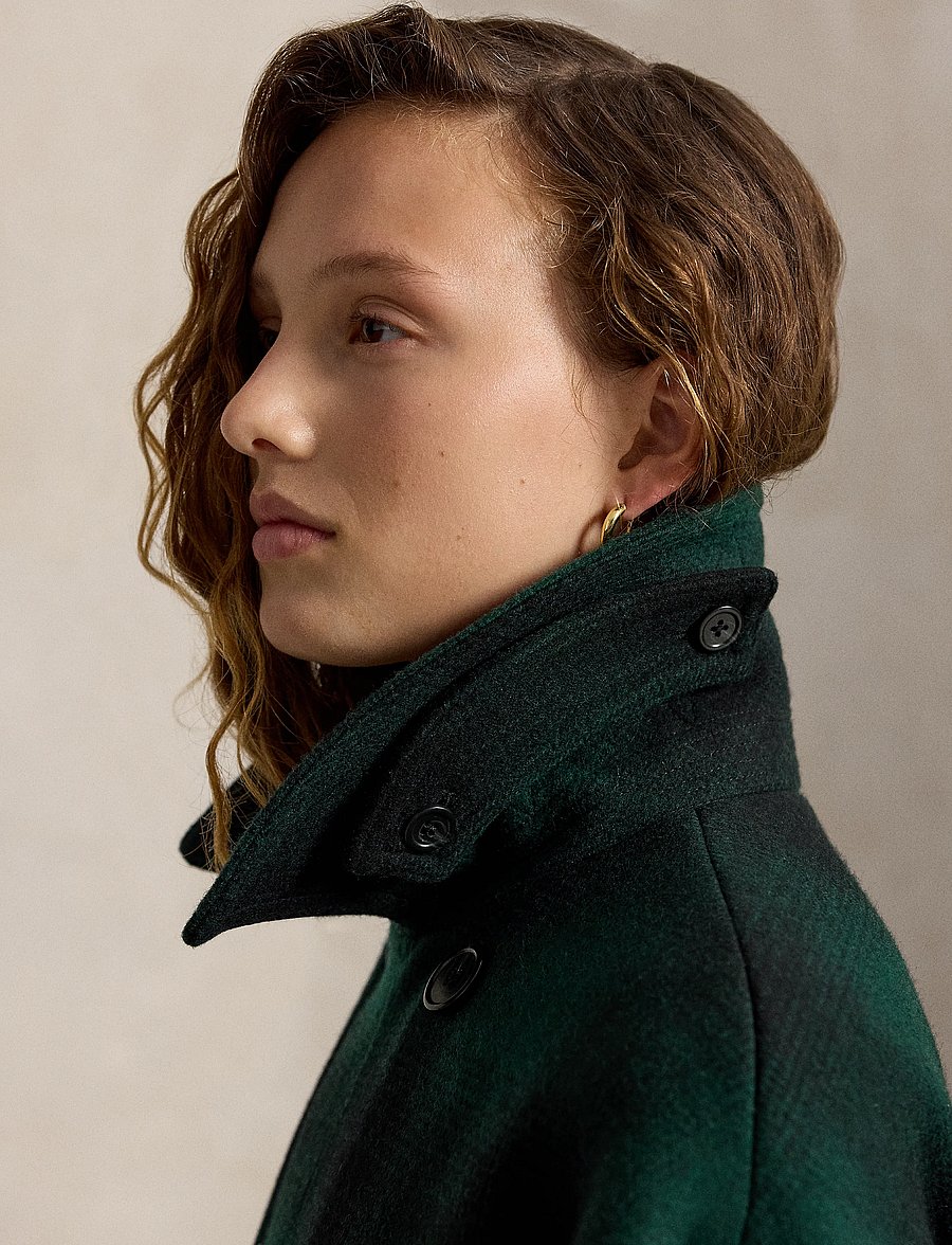 Polo Ralph Lauren - Sculpted Plaid Wool-Blend Peacoat - green plaid - 4