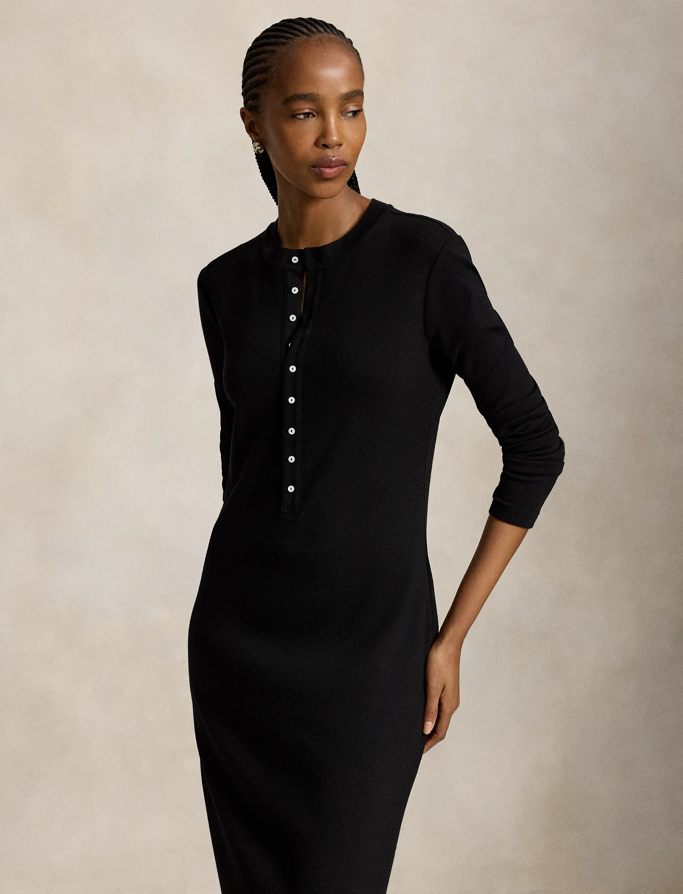 Polo Ralph Lauren Rib-Knit Henley Dress - Kleidid - POLO BLACK / black