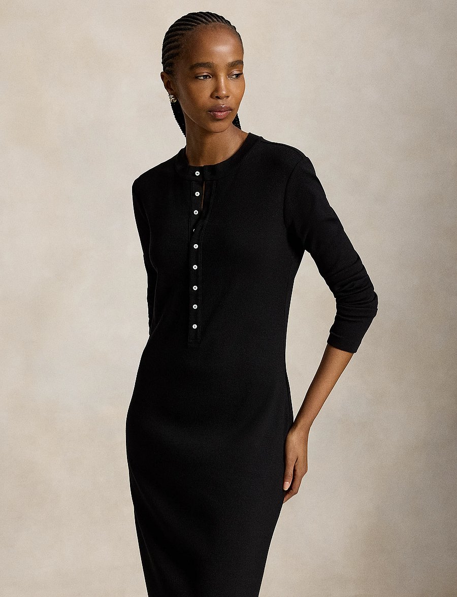 Polo Ralph Lauren - Rib-Knit Henley Dress - kootud kleidid - polo black - 0