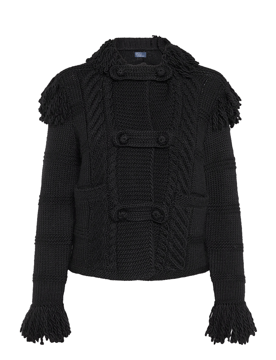 Polo Ralph Lauren - Ullkofta med stickade fransar - koftor - black - 2