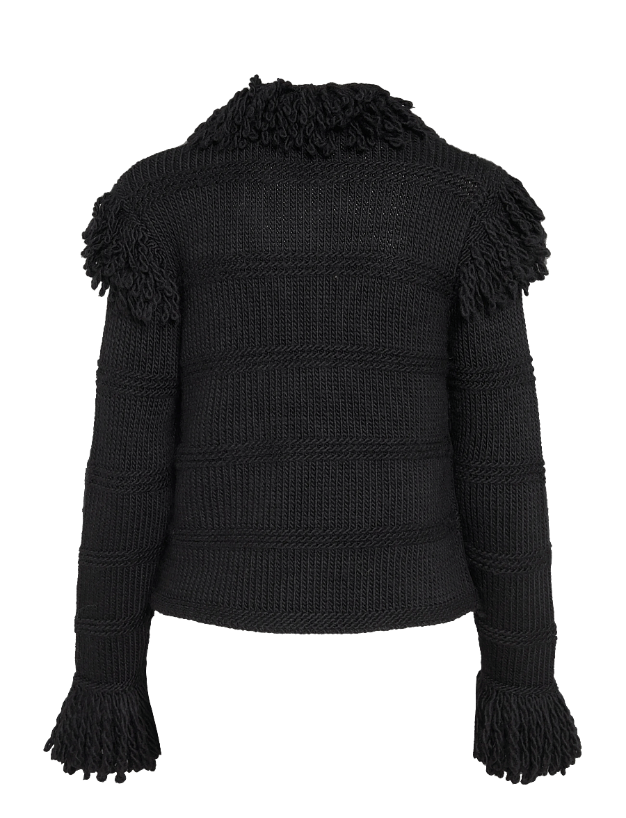 Polo Ralph Lauren - Ullkofta med stickade fransar - koftor - black - 3