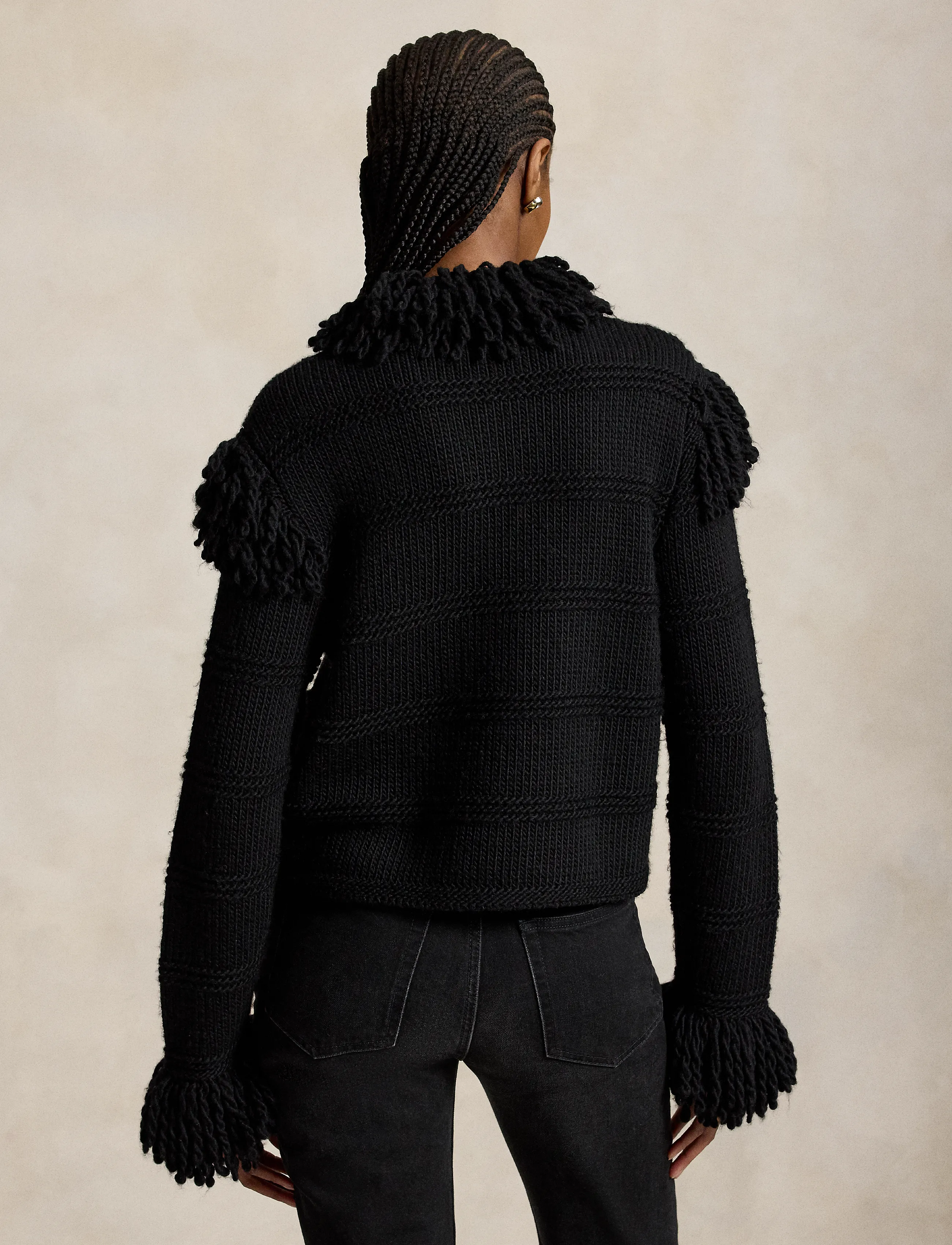 Polo Ralph Lauren - Knit-Fringe Wool Cardigan - cardigans - black - 3