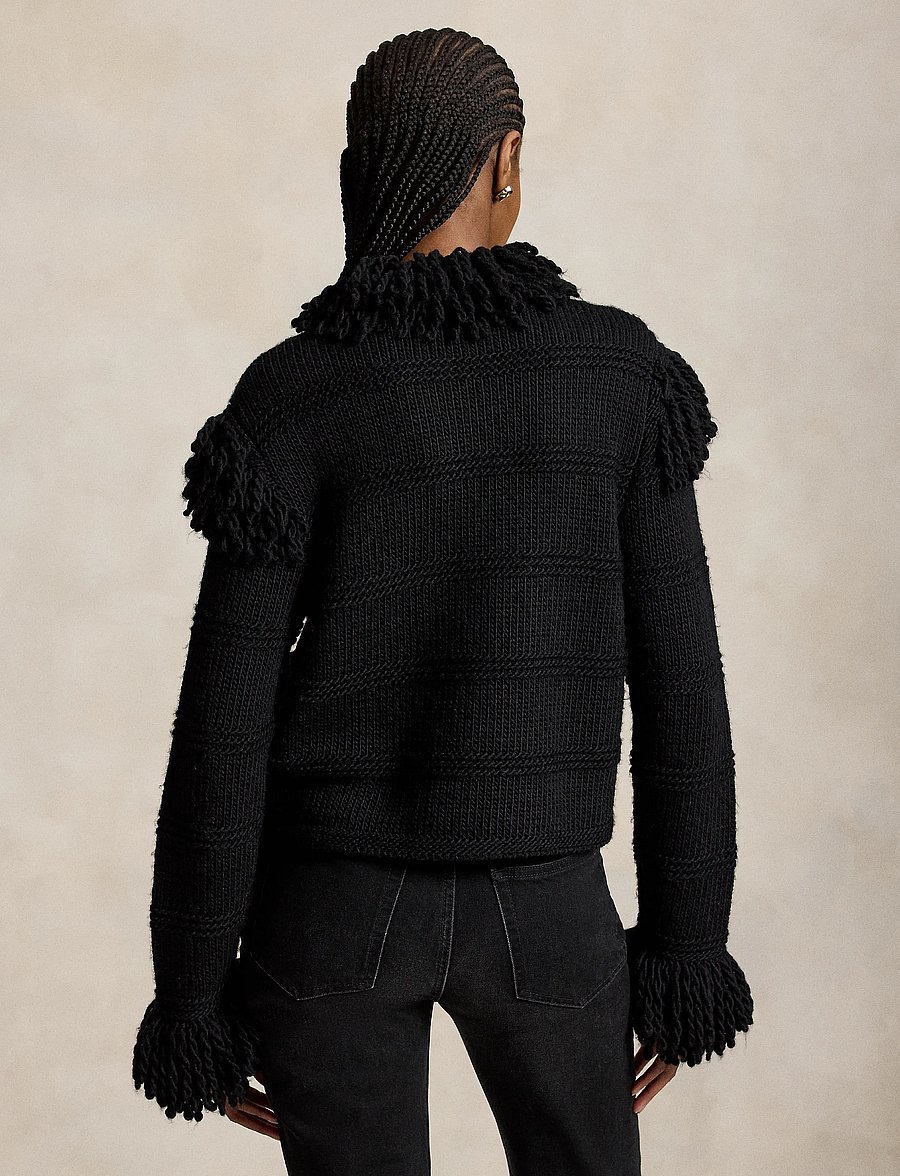 Polo Ralph Lauren - Knit-Fringe Wool Cardigan - cardigans - black - 3