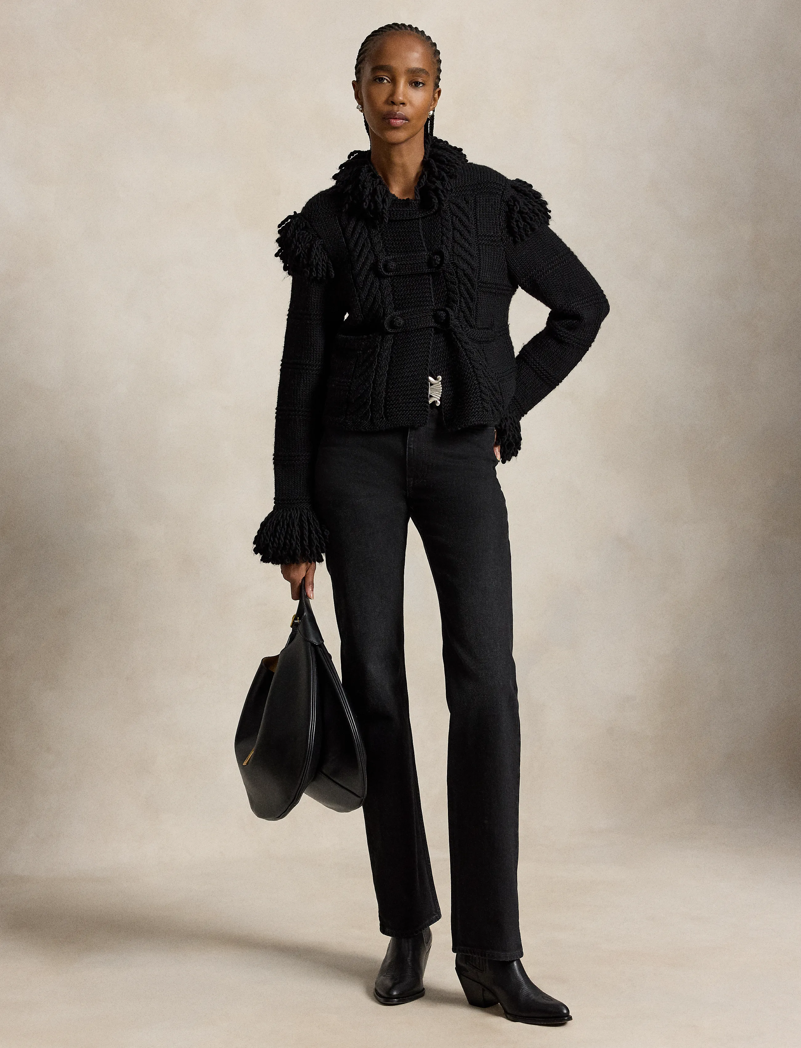 Polo Ralph Lauren - Knit-Fringe Wool Cardigan - cardigans - black - 5