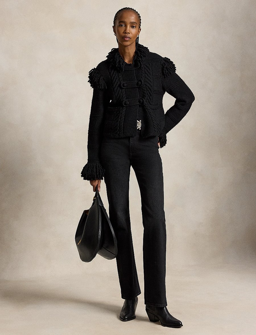 Polo Ralph Lauren - Knit-Fringe Wool Cardigan - cardigans - black - 5
