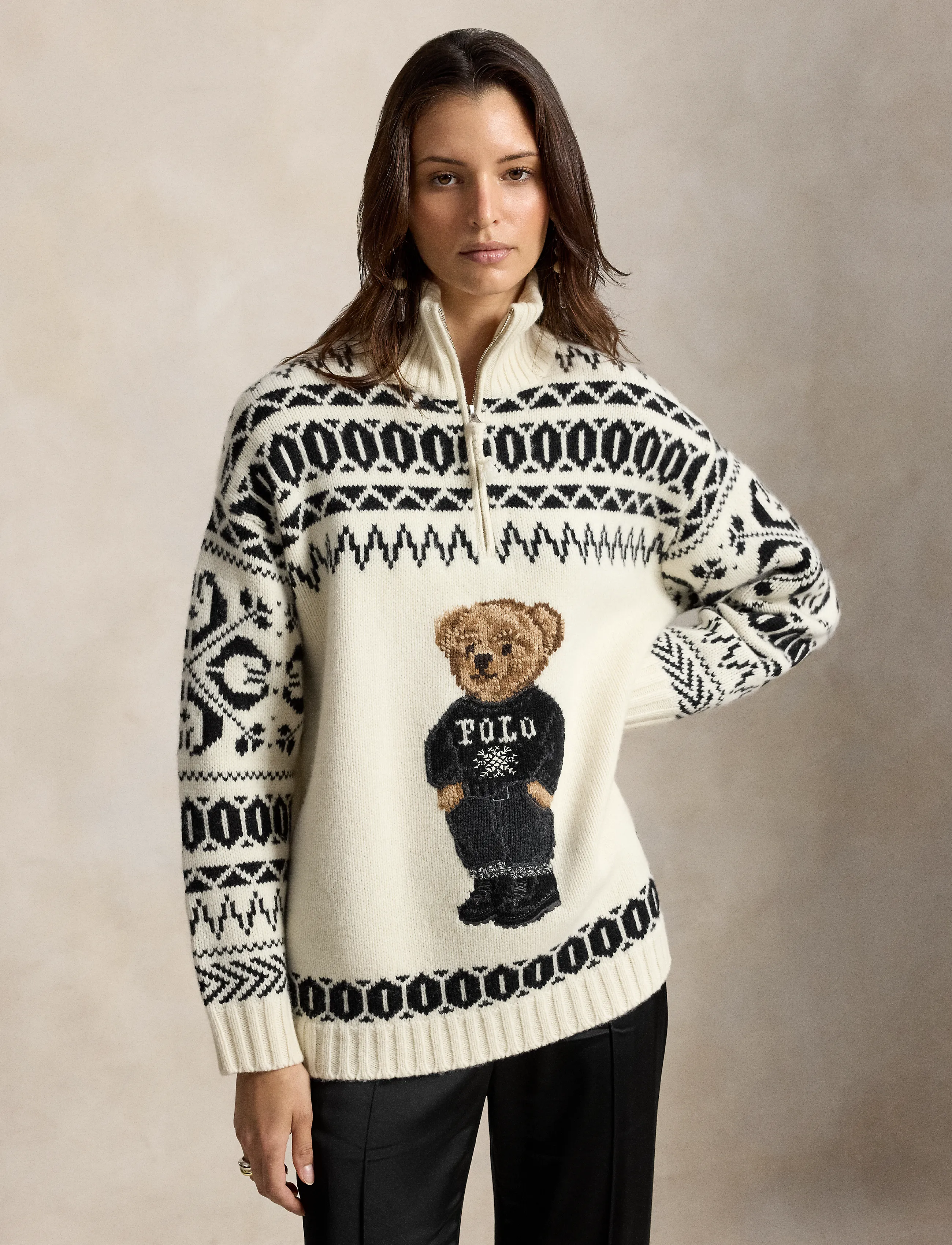 Polo Ralph Lauren - Ski Polo Bear Wool-Cashmere Quarter-Zip - striktrøjer - authentic cream - 1