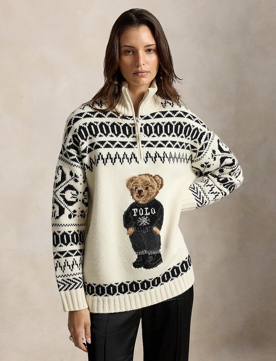 Polo Ralph Lauren - Ski Polo Bear Wool-Cashmere Quarter-Zip - striktrøjer - authentic cream - 1
