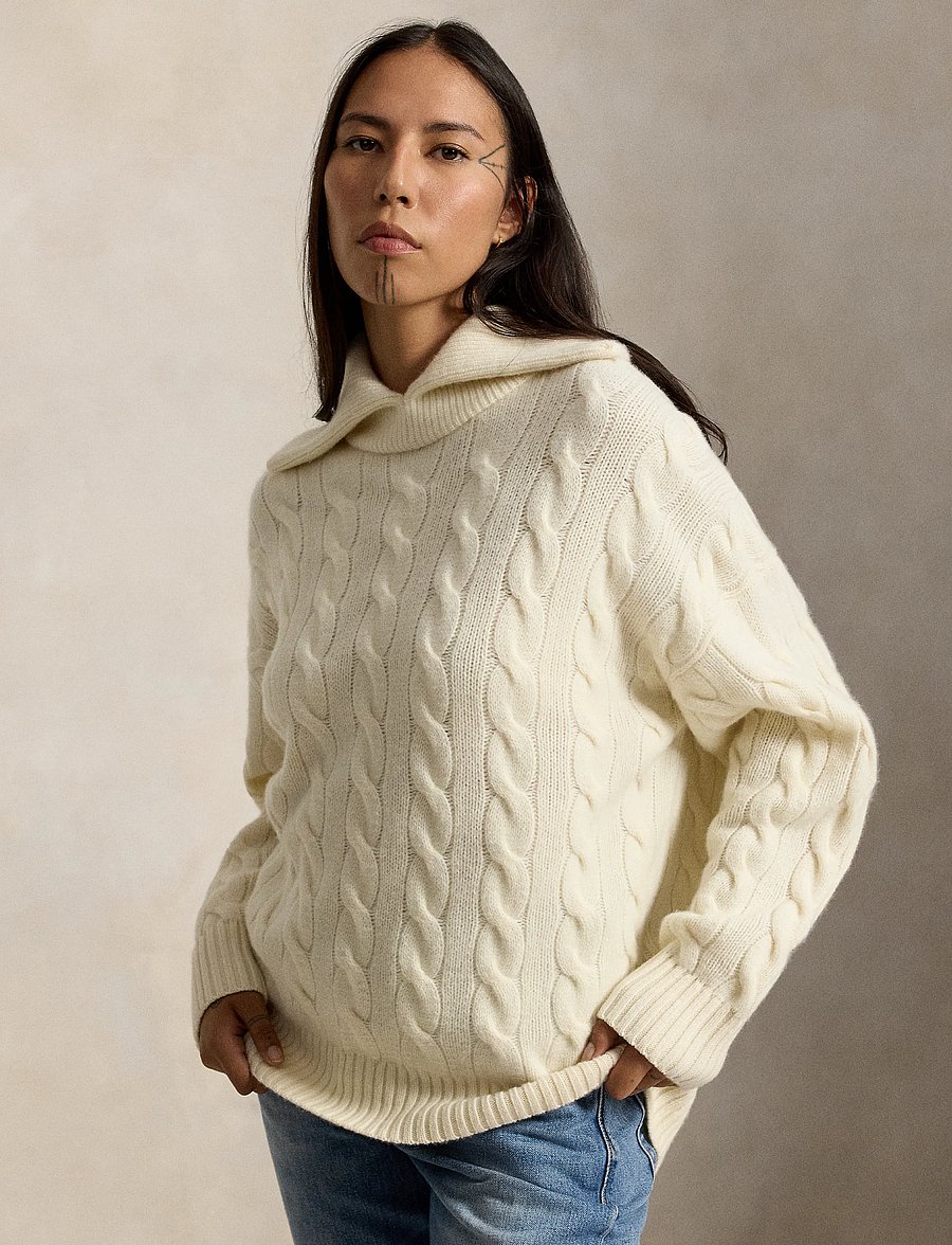 Polo Ralph Lauren - Wide-Collar Cable Wool-Cashmere Sweater - kaschmir - authentic cream - 0