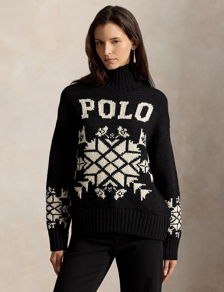 Polo Ralph Lauren - Snowflake Wool Turtleneck Sweater - rullekraver - polo black/cream - 1