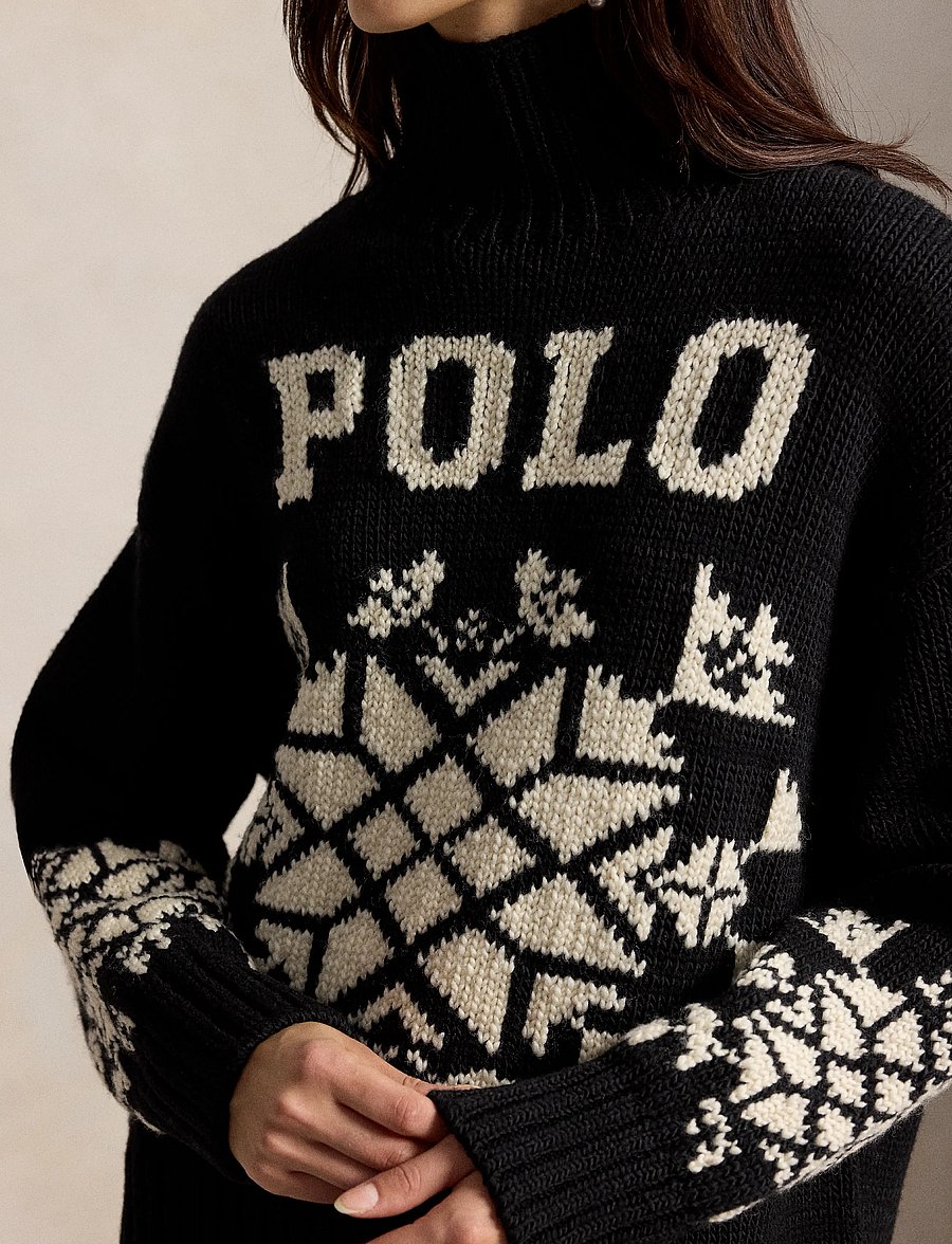 Polo Ralph Lauren - Snowflake Wool Turtleneck Sweater - rullekraver - polo black/cream - 4