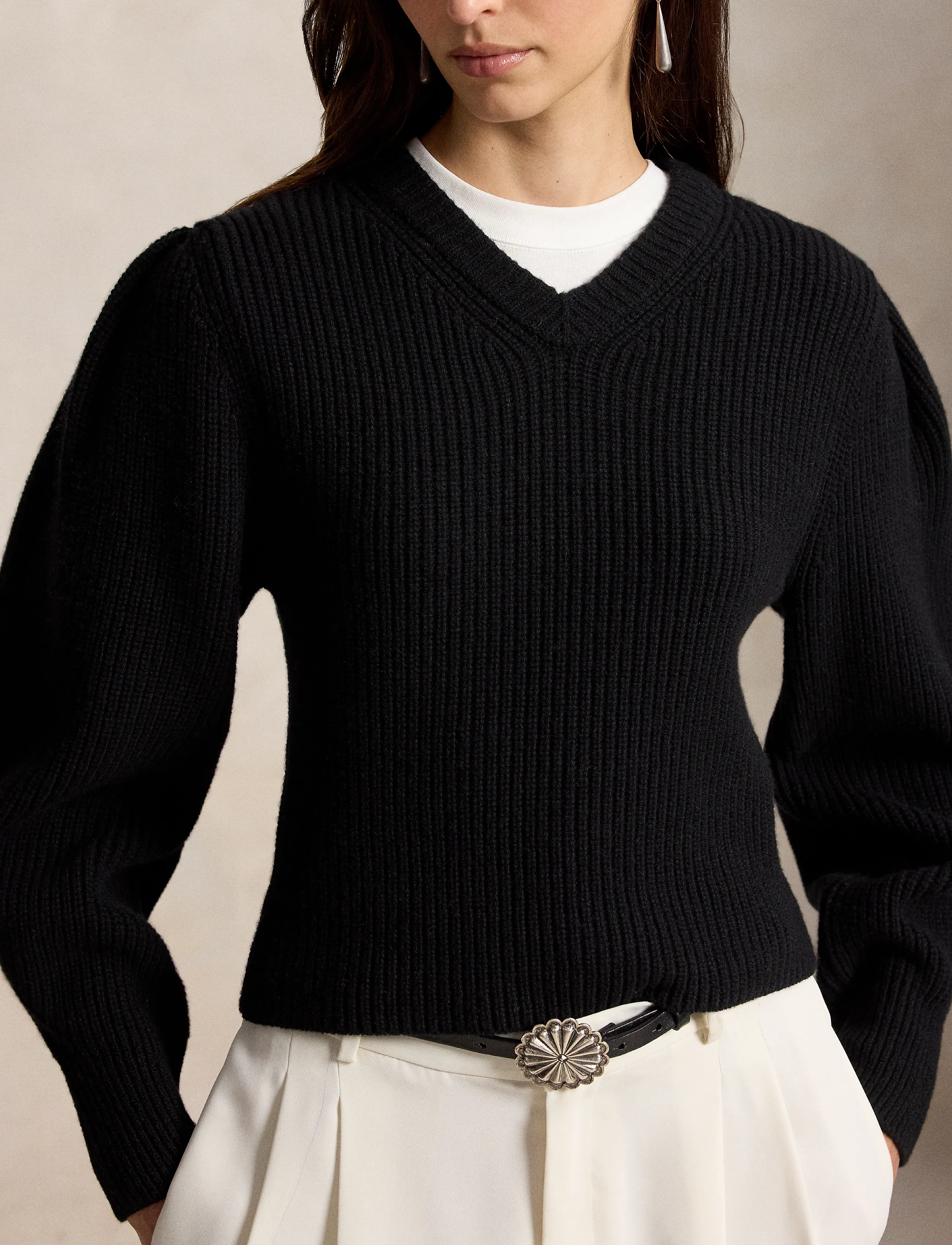Polo Ralph Lauren - Sculpted-Sleeve Wool Sweater - striktrøjer - polo black - 1