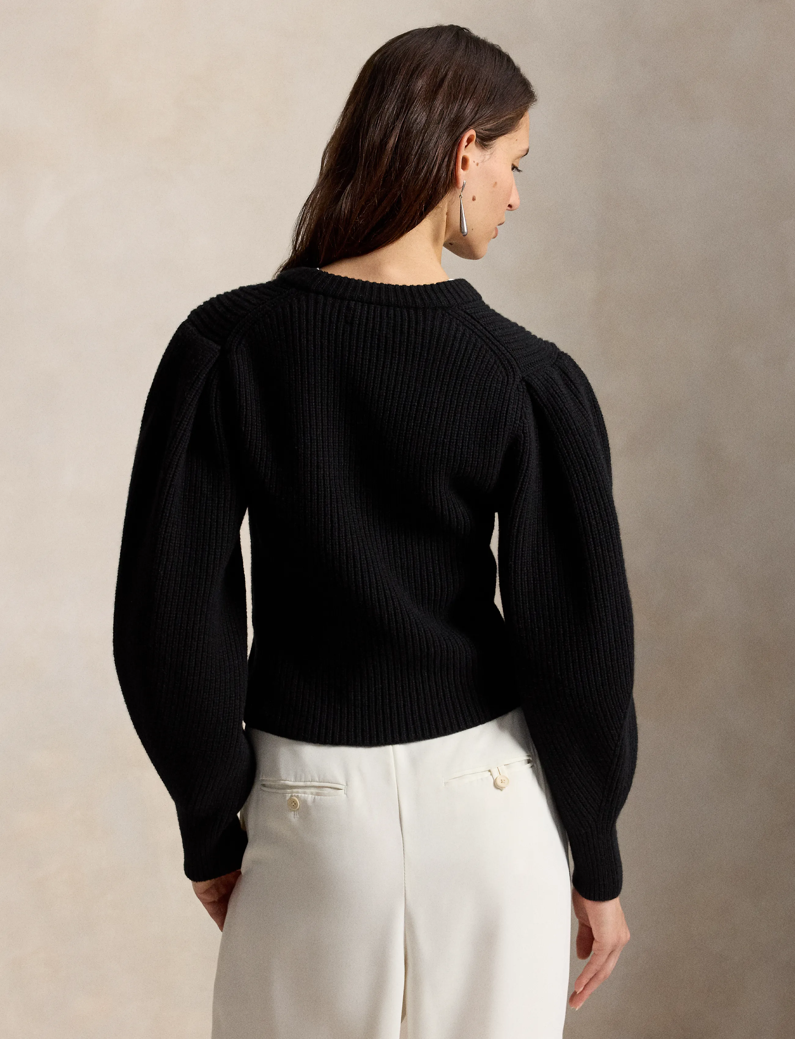 Polo Ralph Lauren - Sculpted-Sleeve Wool Sweater - striktrøjer - polo black - 3