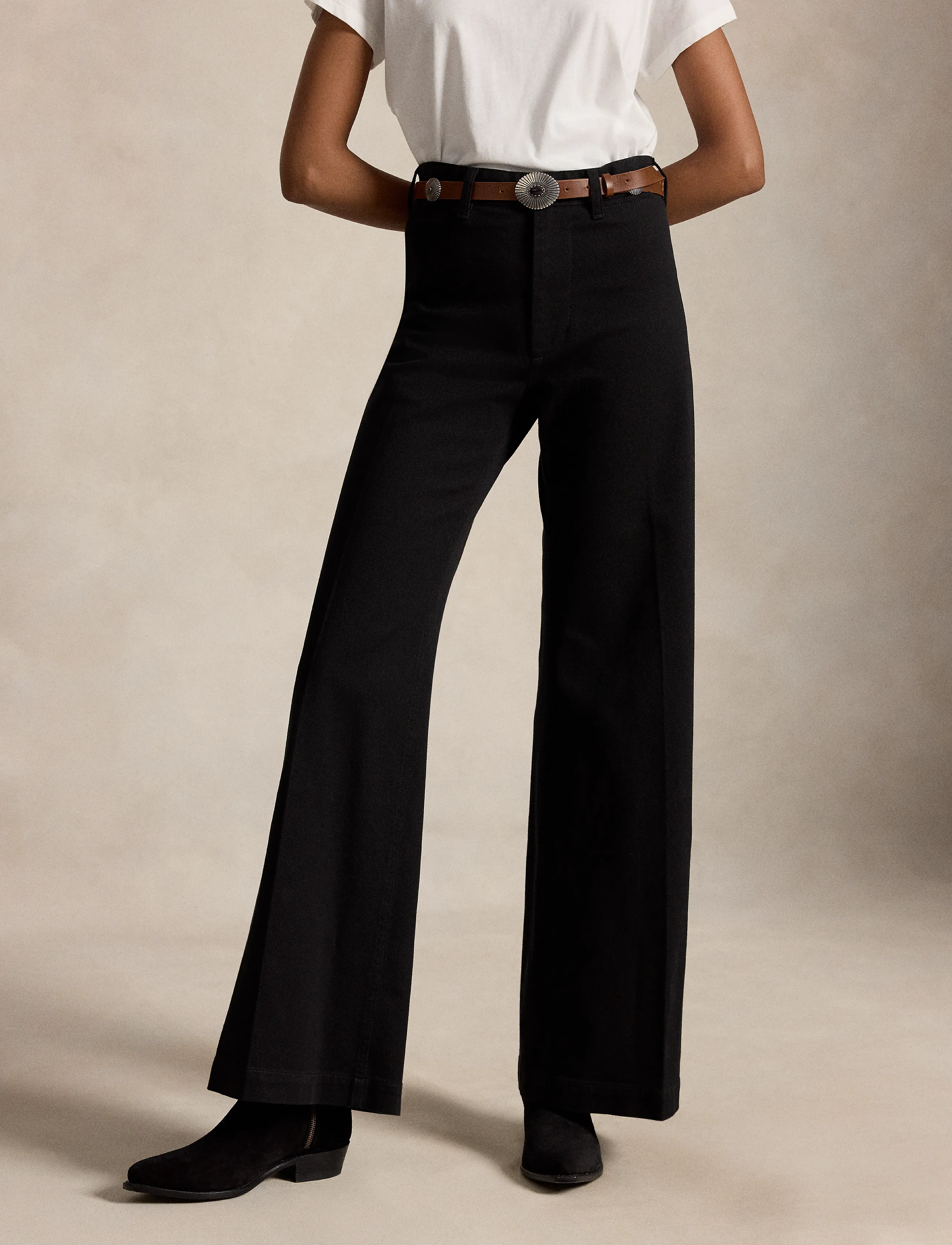 Polo Ralph Lauren - Beaton Stretch-Cotton Pant - utsvängda byxor - black - 4
