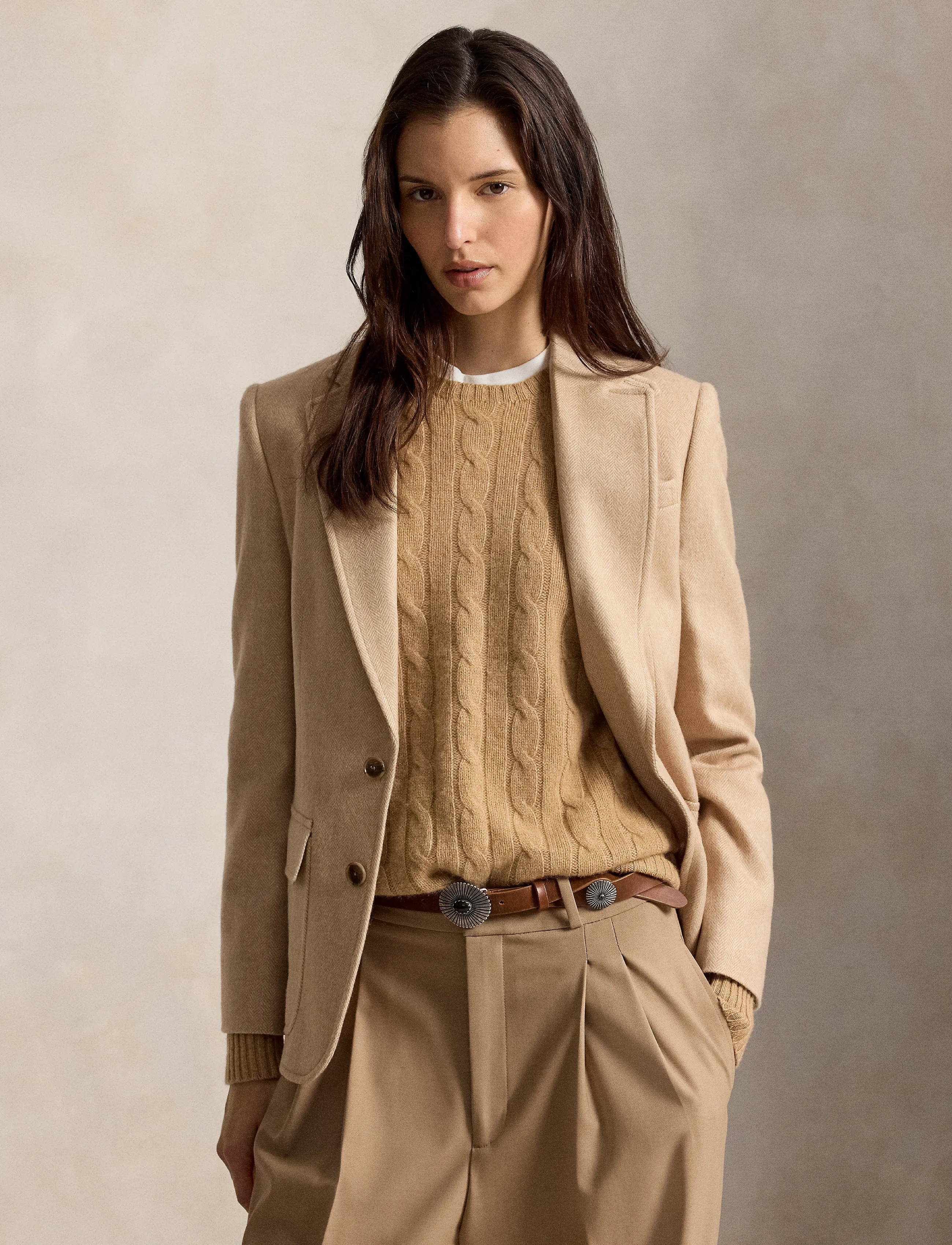 Polo Ralph Lauren - Single-Breasted Wool Herringbone Blazer - single breasted blazers - taupe herringbone - 1