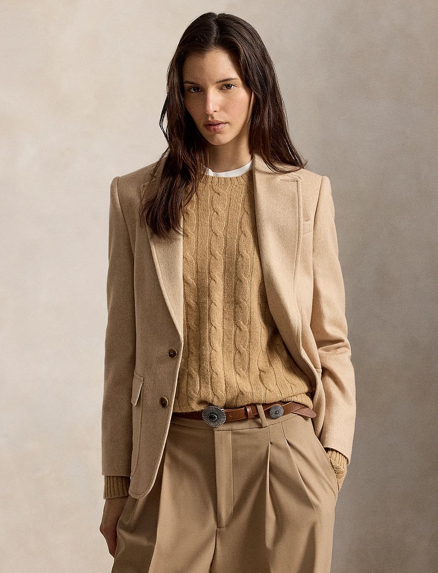 Polo Ralph Lauren - Single-Breasted Wool Herringbone Blazer - single breasted blazers - taupe herringbone - 1