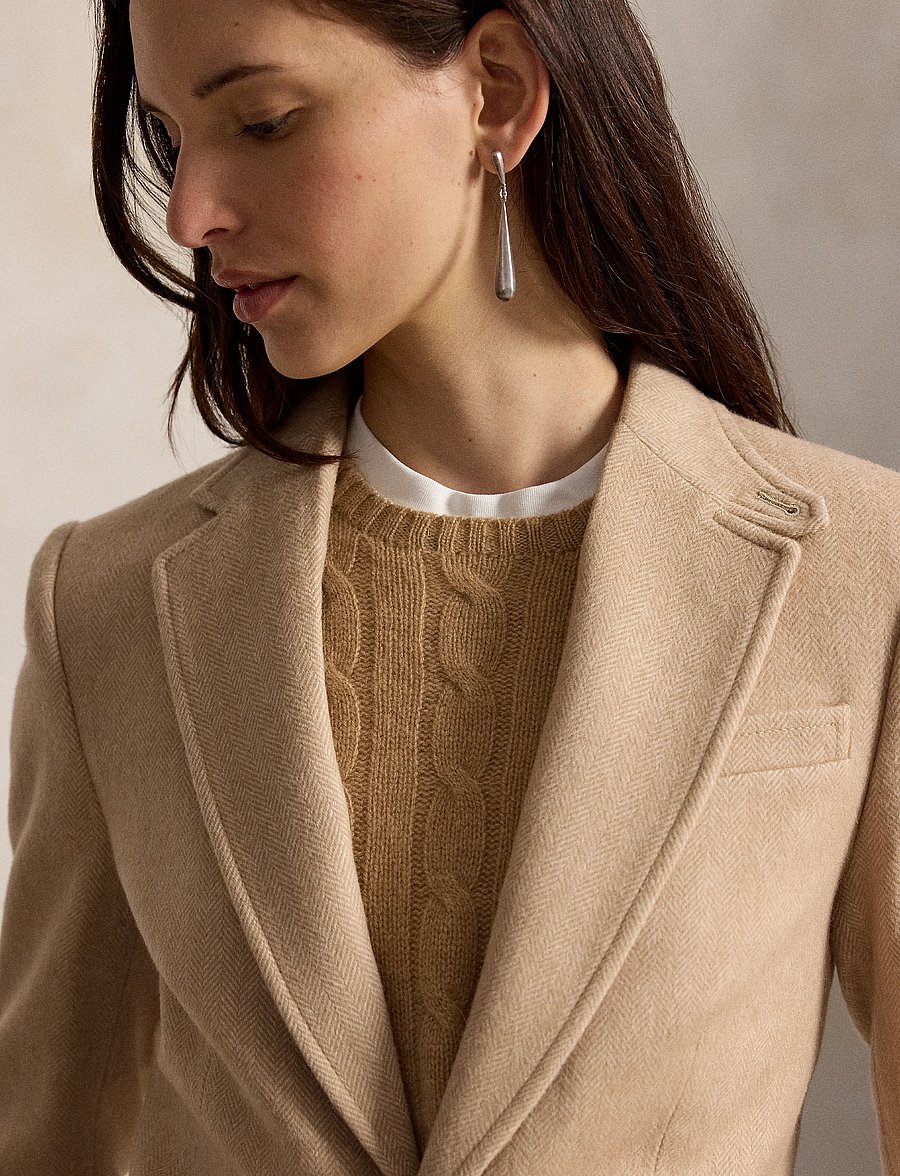 Polo Ralph Lauren - Single-Breasted Wool Herringbone Blazer - single breasted blazers - taupe herringbone - 5