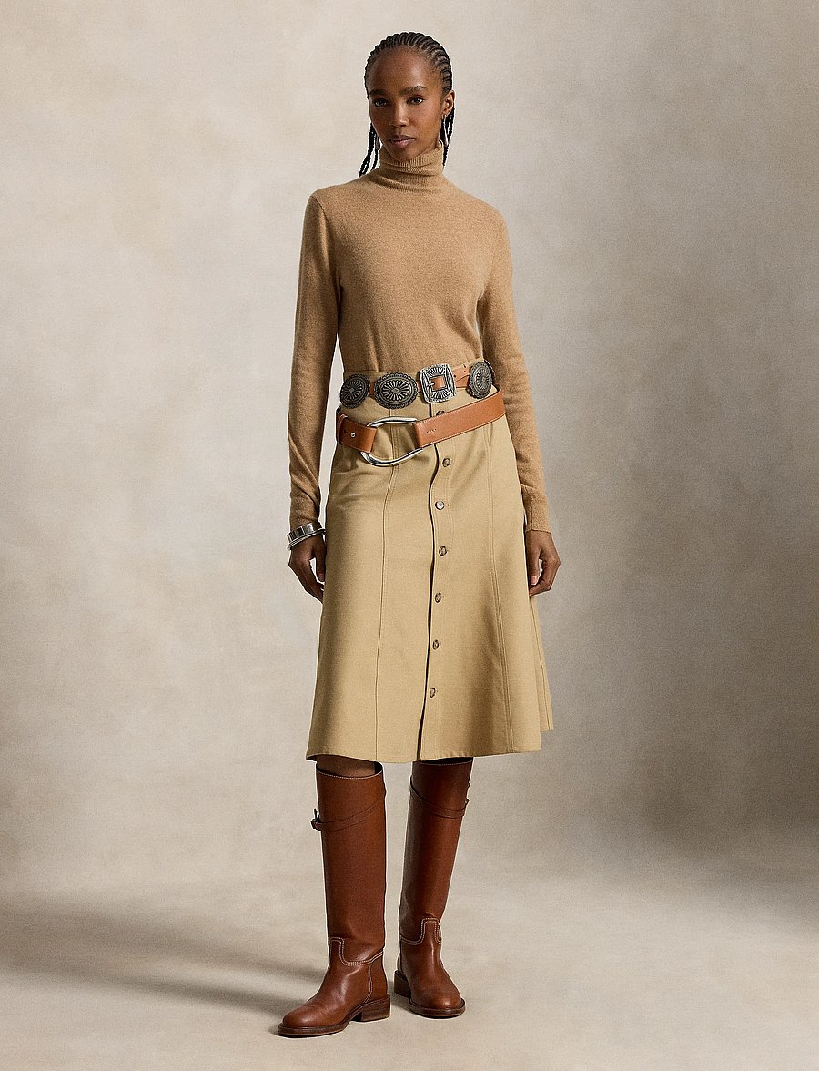 Polo Ralph Lauren - Cotton‑Wool Twill Midi Skirt - midi nederdele - monument tan - 1
