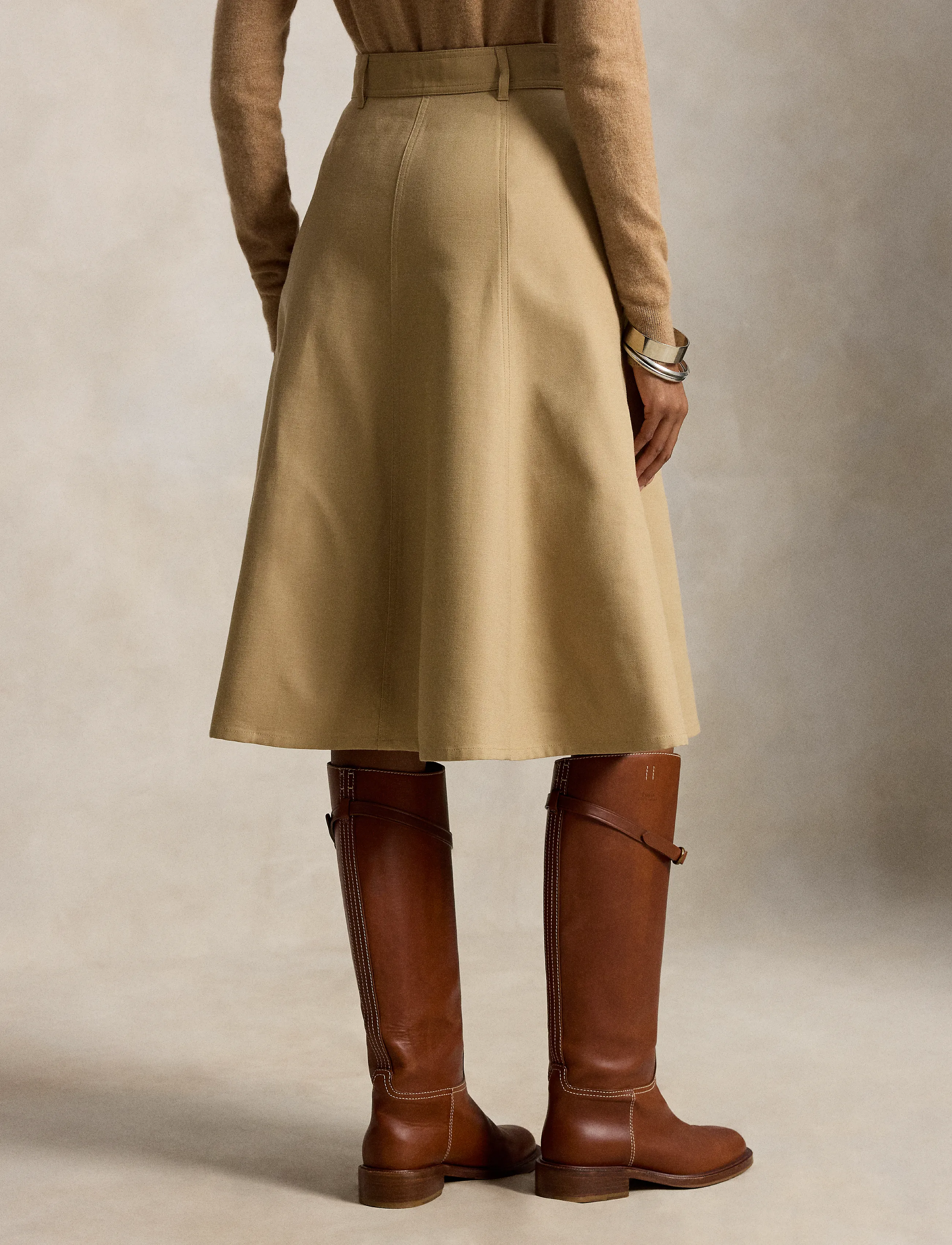 Polo Ralph Lauren - Cotton‑Wool Twill Midi Skirt - midi nederdele - monument tan - 3