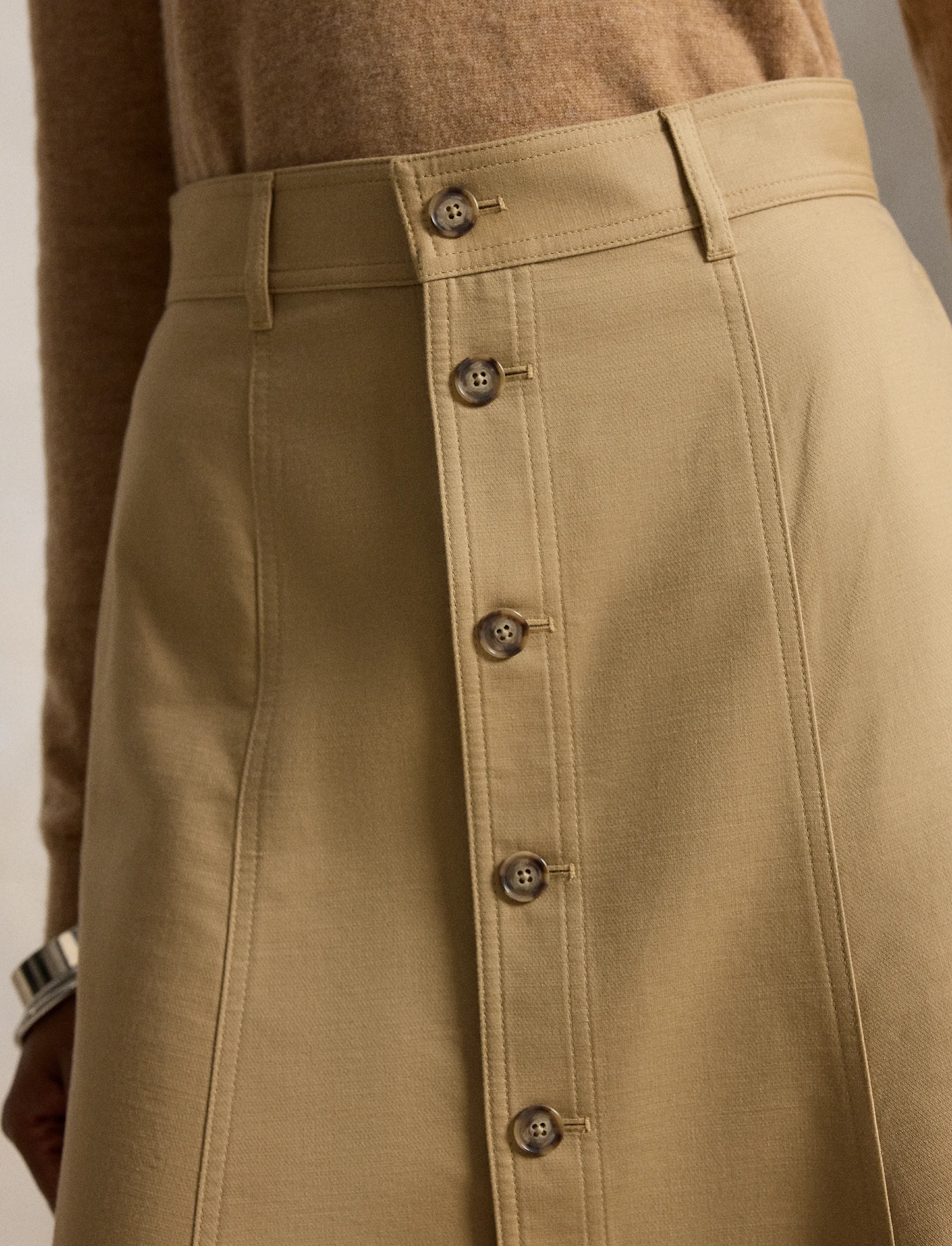 Polo Ralph Lauren - Cotton‑Wool Twill Midi Skirt - midi nederdele - monument tan - 4