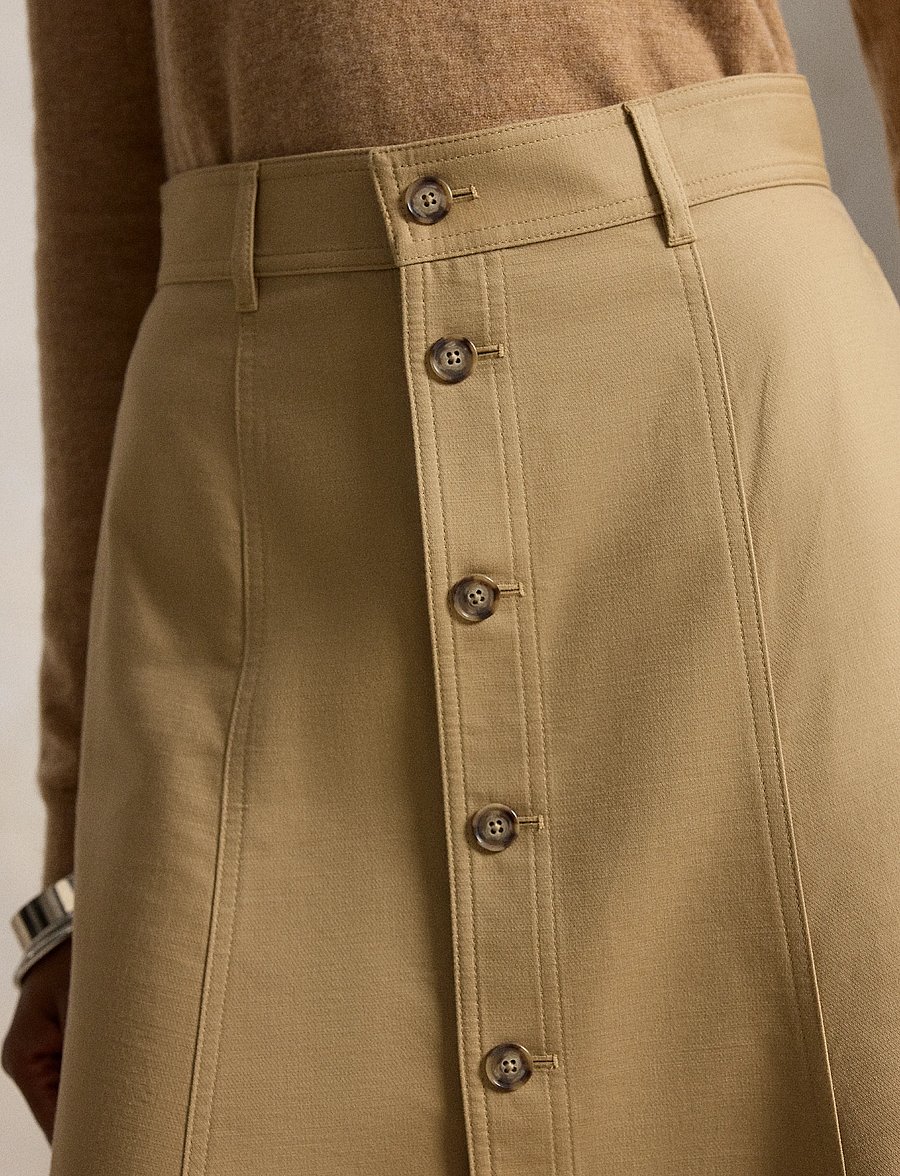 Polo Ralph Lauren - Cotton‑Wool Twill Midi Skirt - midi nederdele - monument tan - 4