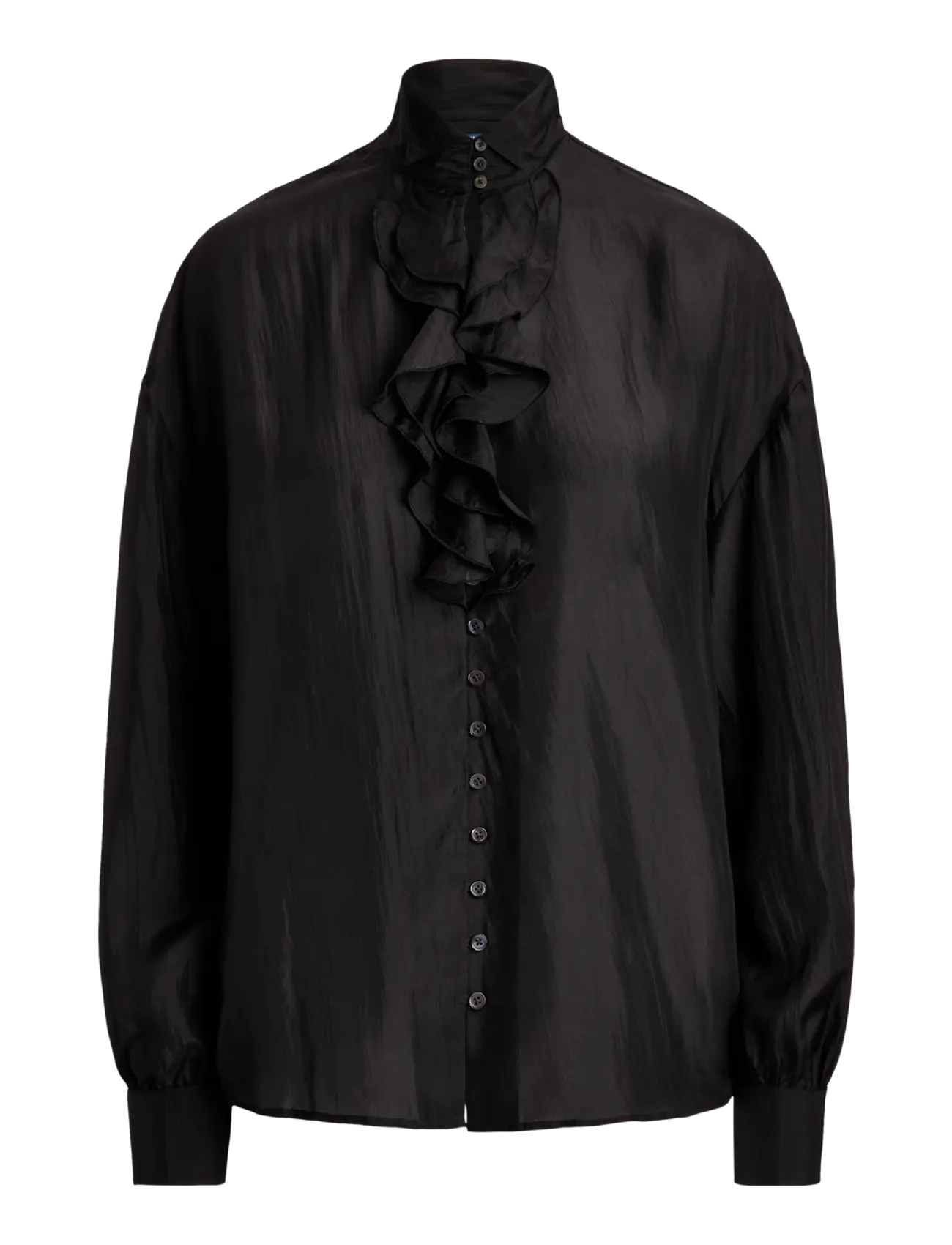Polo Ralph Lauren Ruffle-Front Silk Shirt - Blouses & Shirts - POLO BLACK / black