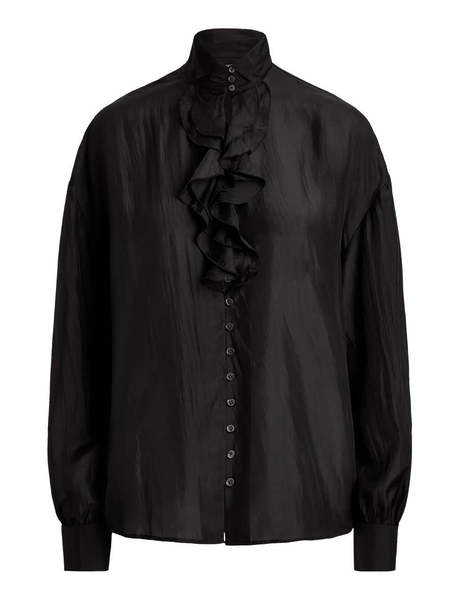 Polo Ralph Lauren - Ruffle-Front Silk Shirt - langärmlige hemden - polo black - 1