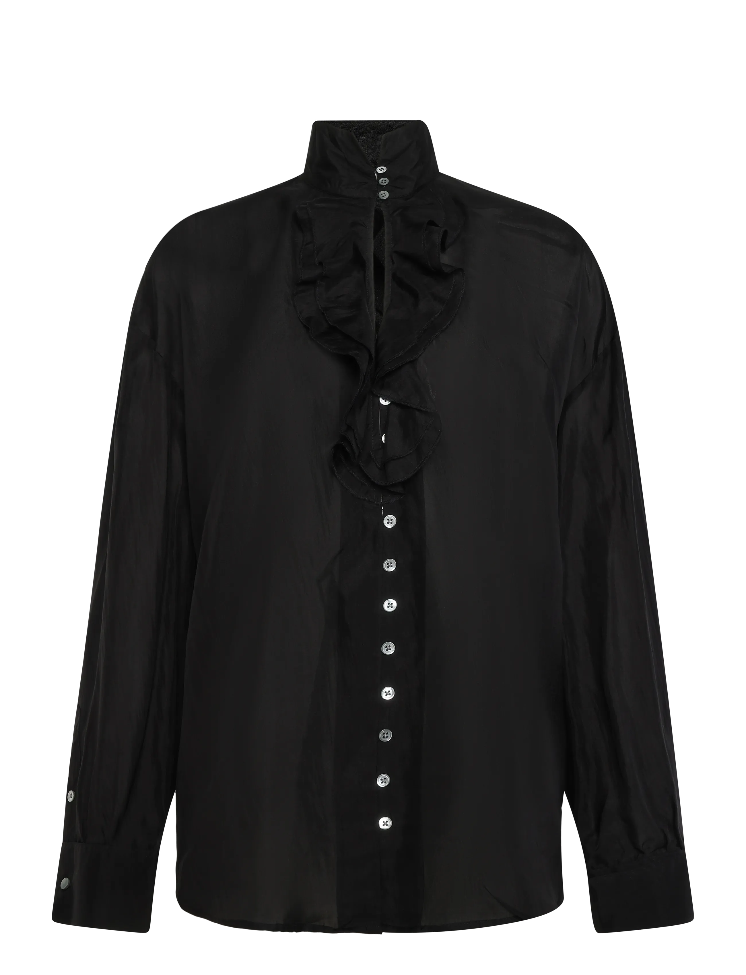 Polo Ralph Lauren - Ruffle-Front Silk Shirt - långärmade skjortor - polo black - 1