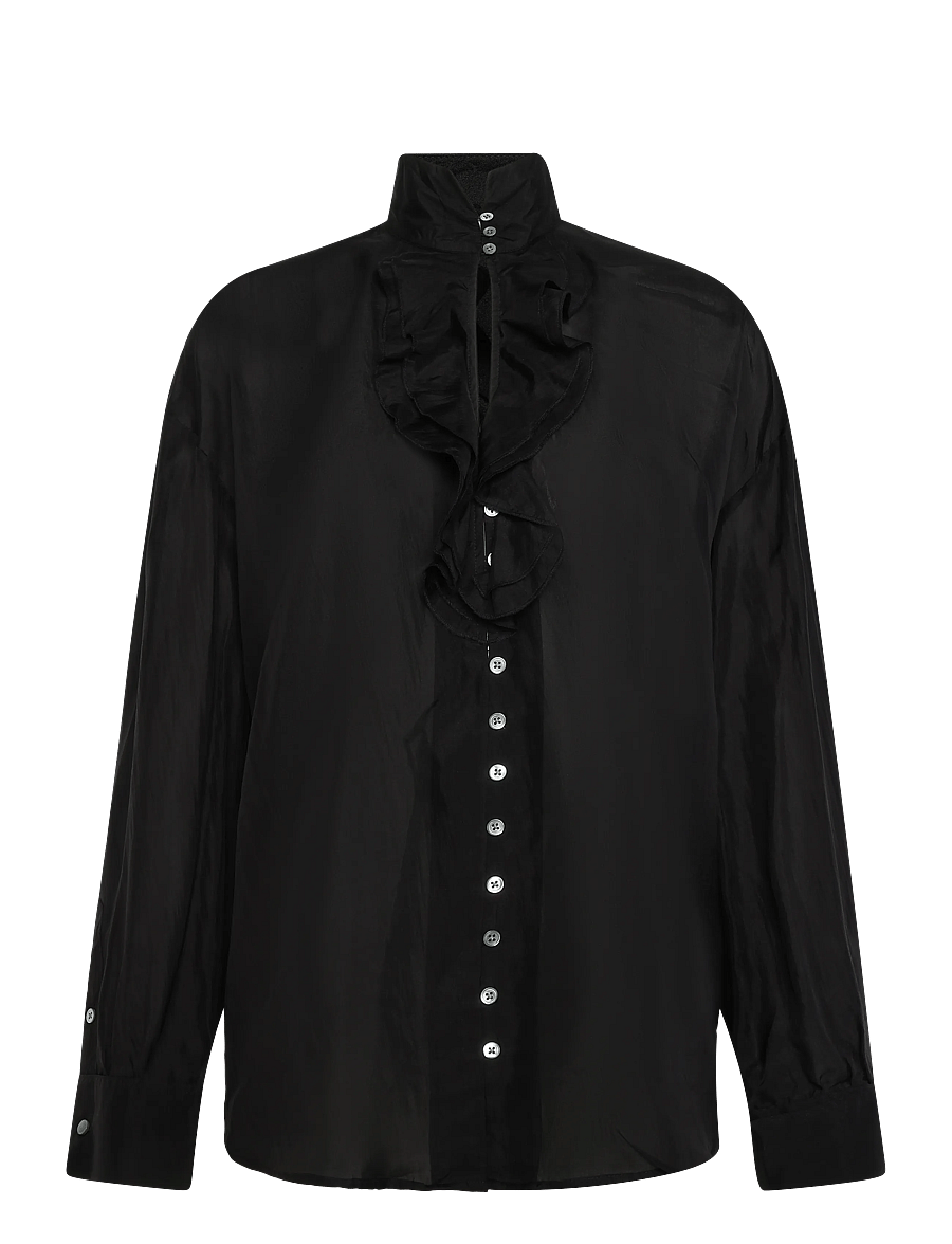 Polo Ralph Lauren - Ruffle-Front Silk Shirt - långärmade skjortor - polo black - 1