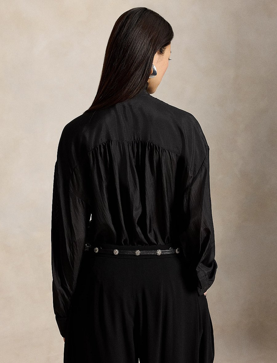 Polo Ralph Lauren - Ruffle-Front Silk Shirt - langärmlige hemden - polo black - 2
