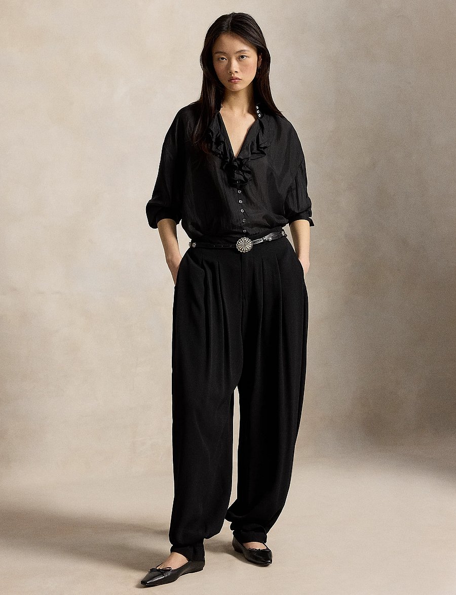 Polo Ralph Lauren - Ruffle-Front Silk Shirt - langärmlige hemden - polo black - 3