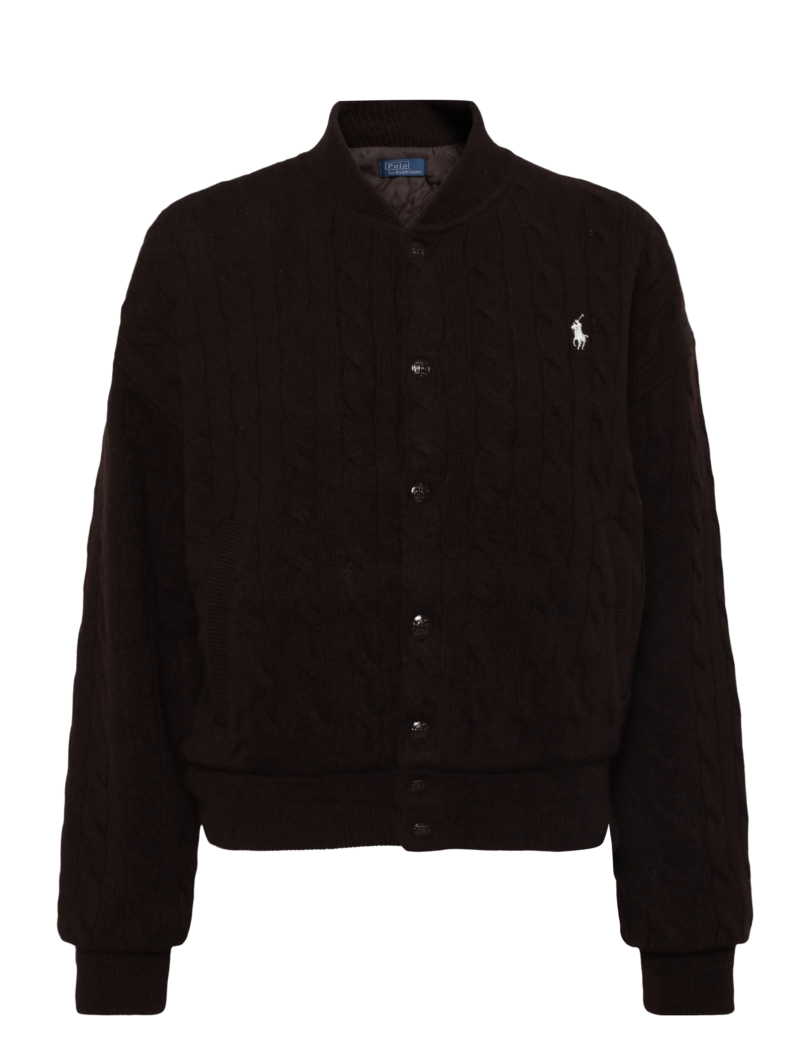 Polo Ralph Lauren - Cable-Knit Wool-Cashmere Snapped Jacket - vinterjackor - walnut brown mela - 1