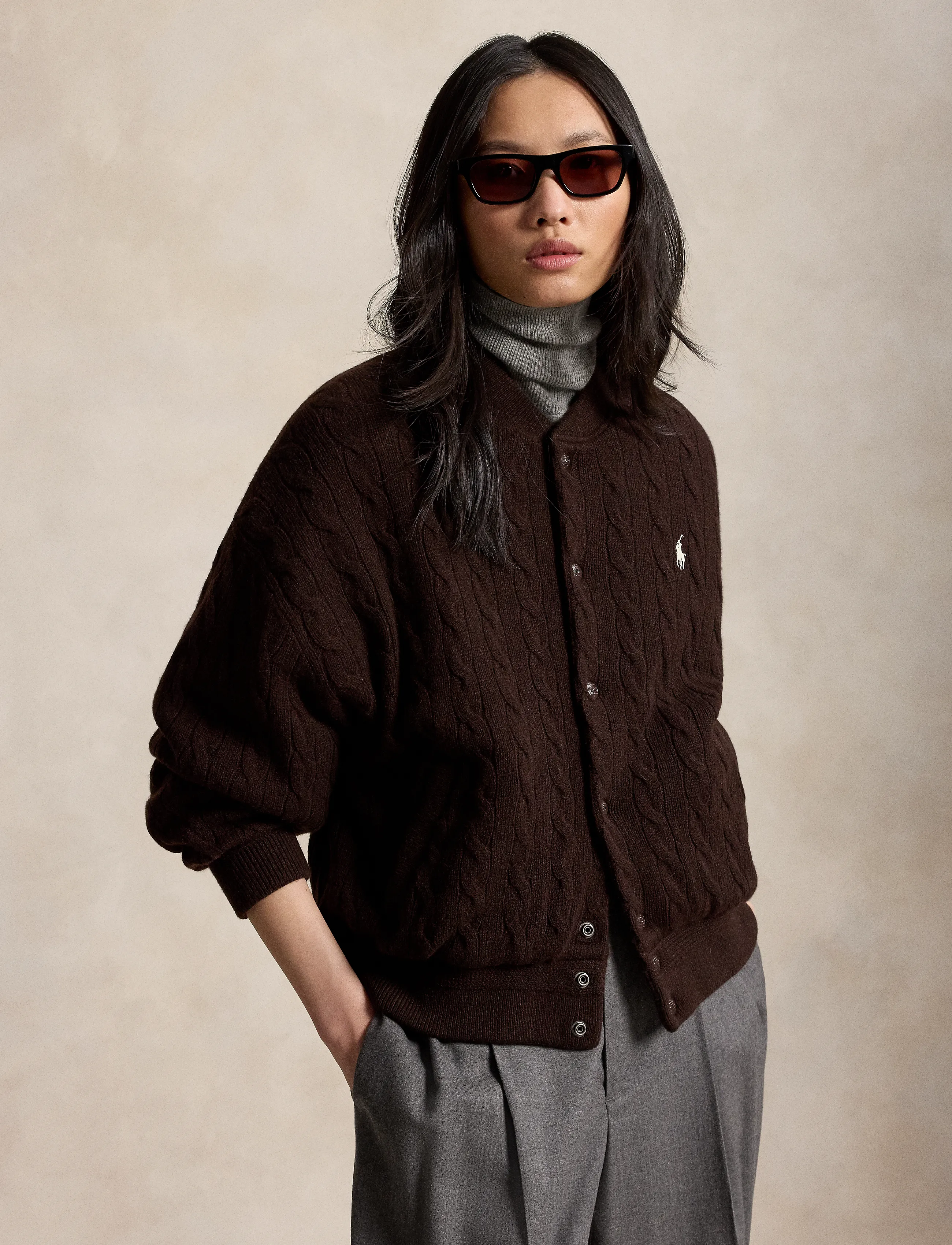 Polo Ralph Lauren Cable-Knit Wool-Cashmere Snapped Jacket - Jackor & Kappor - WALNUT BROWN MELA / brown