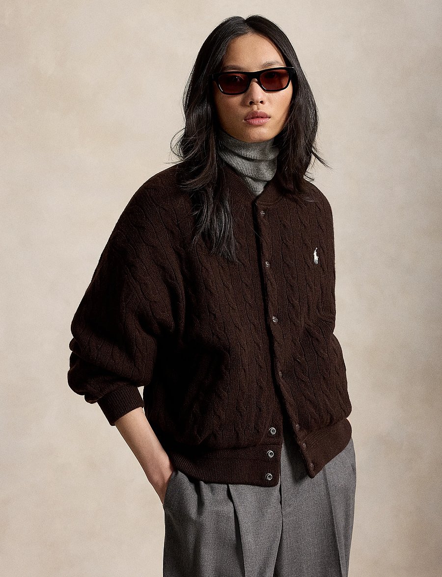 Polo Ralph Lauren - Cable-Knit Wool-Cashmere Snapped Jacket - vinterjackor - walnut brown mela - 0