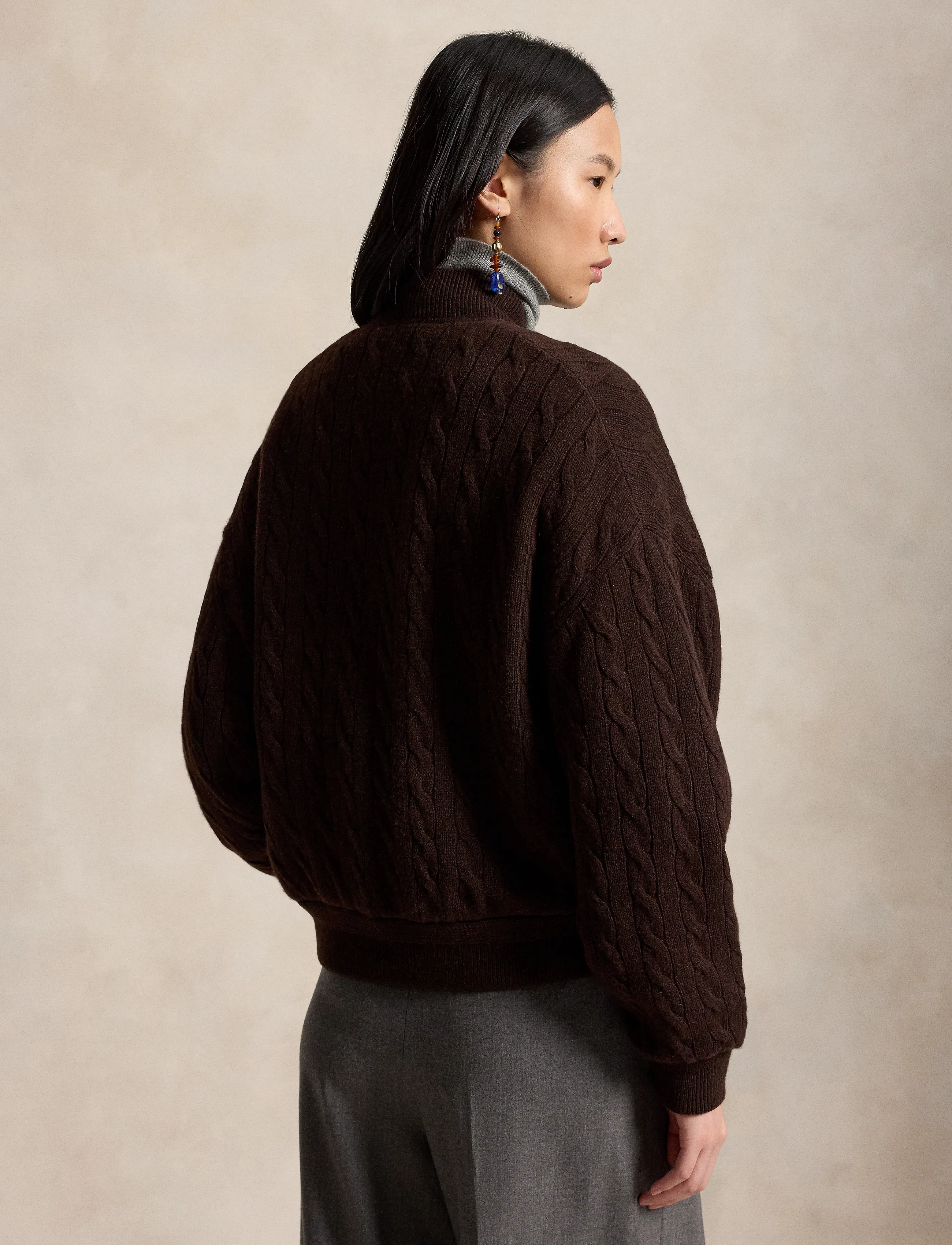 Polo Ralph Lauren - Cable-Knit Wool-Cashmere Snapped Jacket - vinterjackor - walnut brown mela - 3