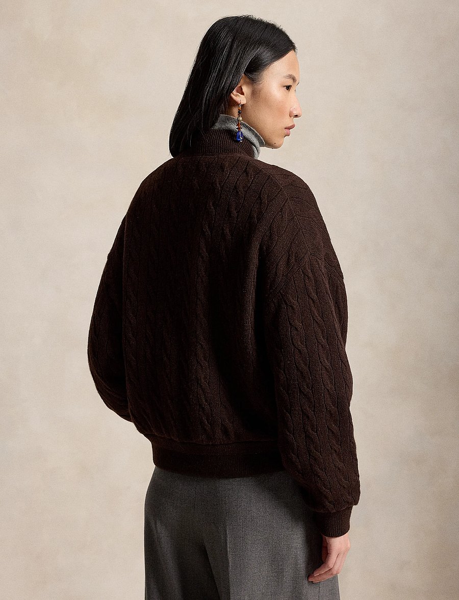 Polo Ralph Lauren - Cable-Knit Wool-Cashmere Snapped Jacket - vinterjackor - walnut brown mela - 3